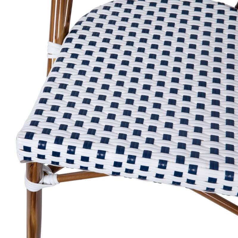 2 PACK Bistro Style White & Navy Armless Dining Chair With Bamboo Aluminum Frame