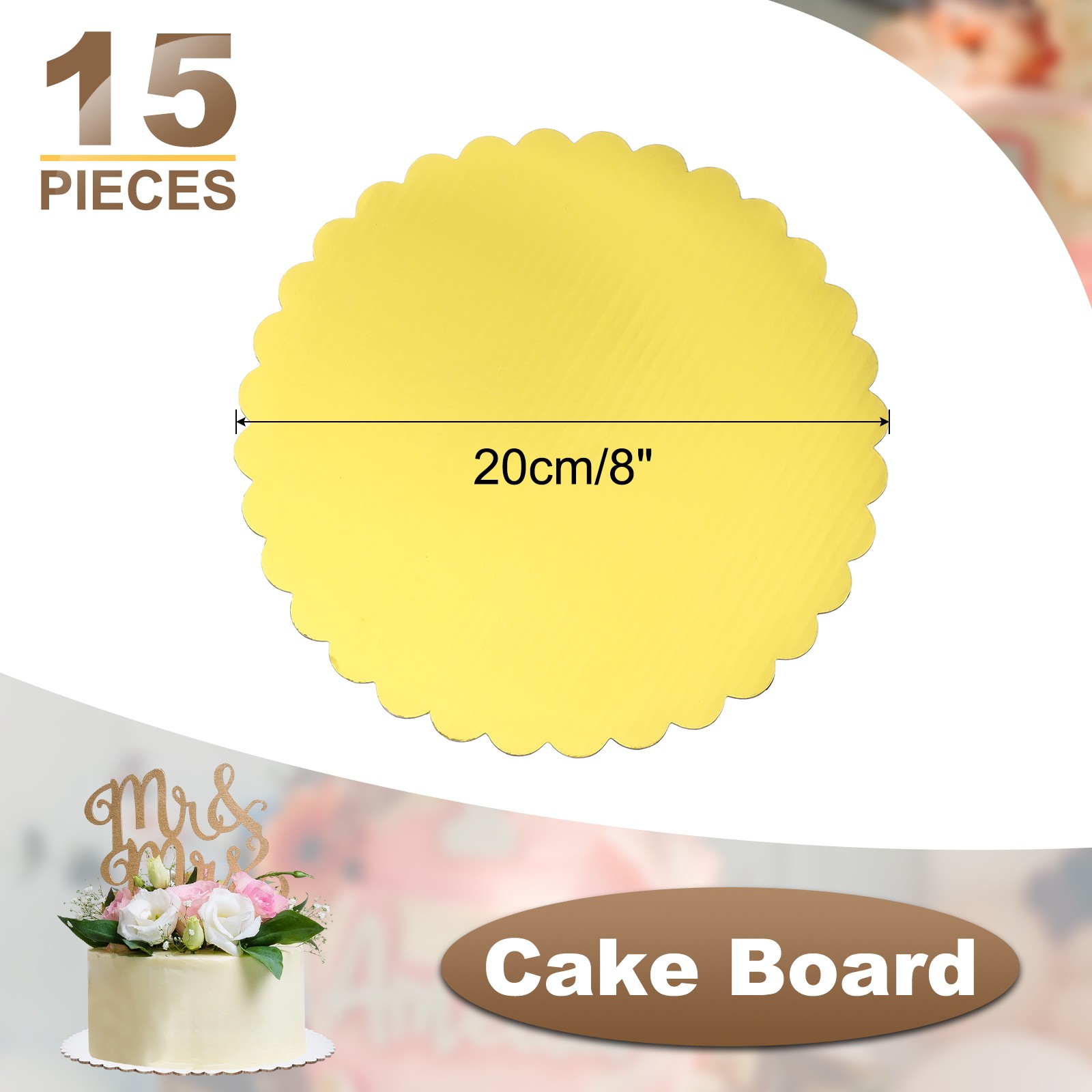 15pcs Cake Board Round, 8 inch Cake Circle Base Cake Plate Gold