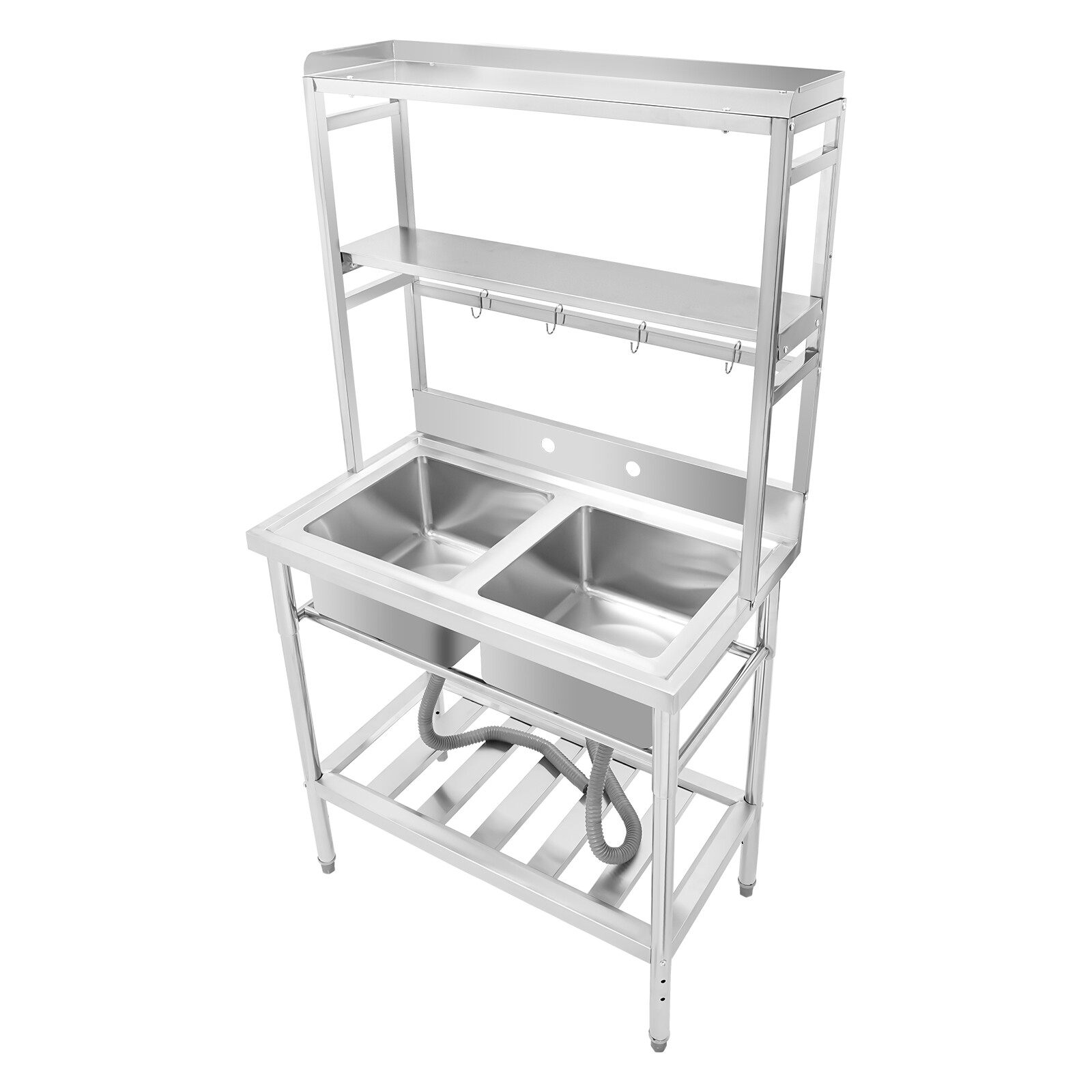 2 Compartment Sink Kitchen Rack Commercial Stainless Sink Free Standing Sink