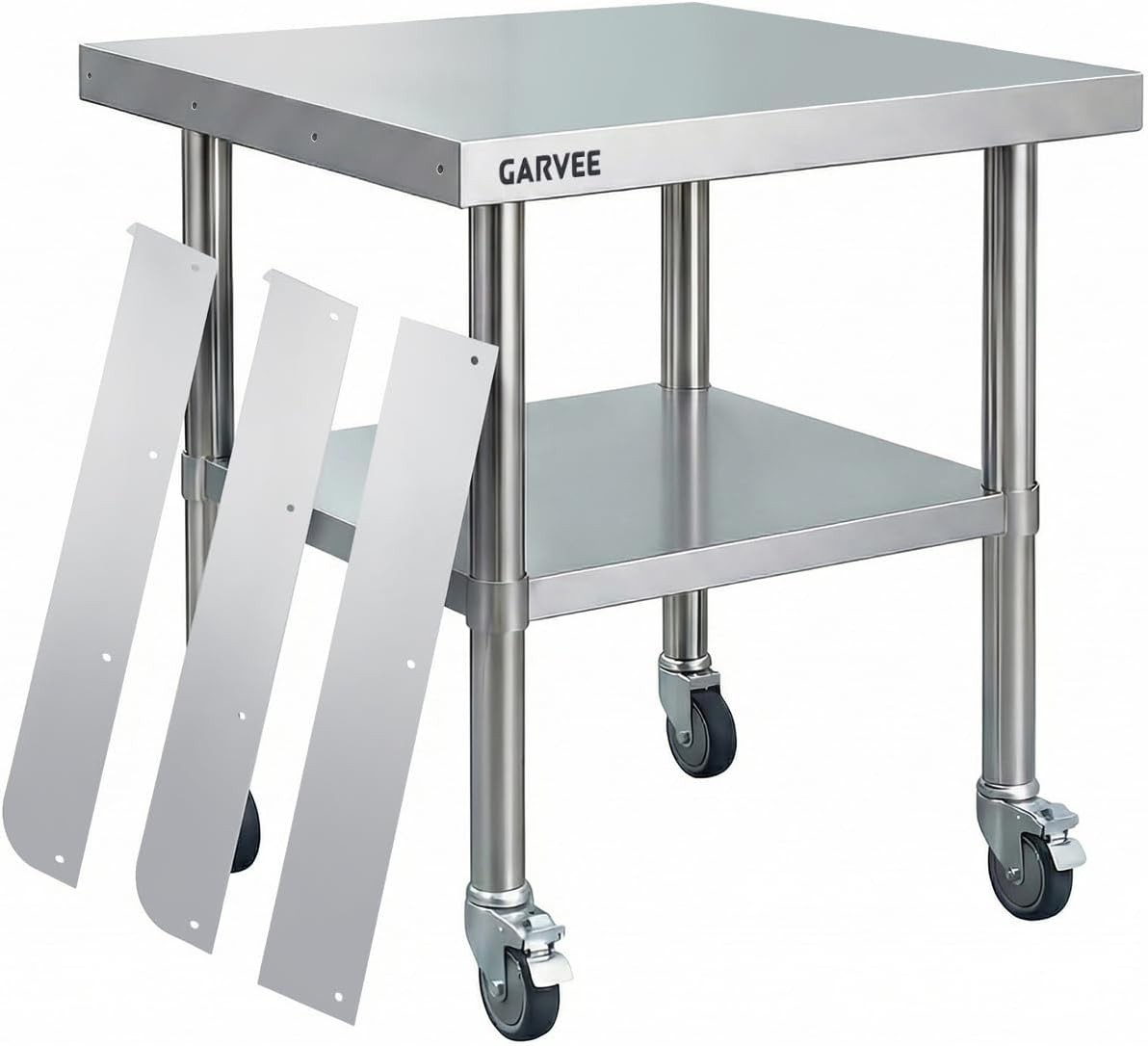 Stainless Steel Work Table w/Wheel Food Prep Table w/3Side Detachable Backsplash