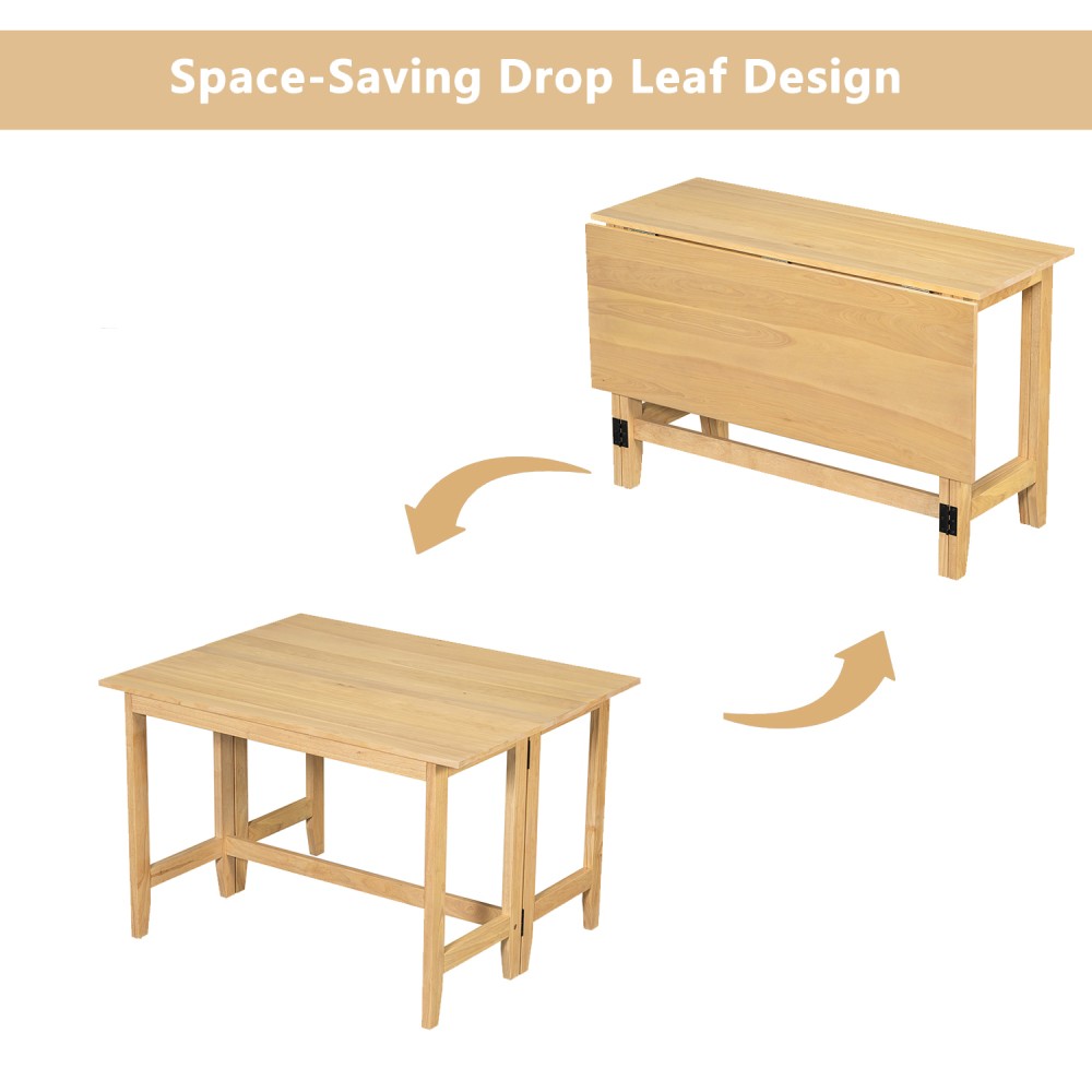 Farmhouse Wood Extendable Dining Table with Drop Leaf for Small Places, Gray