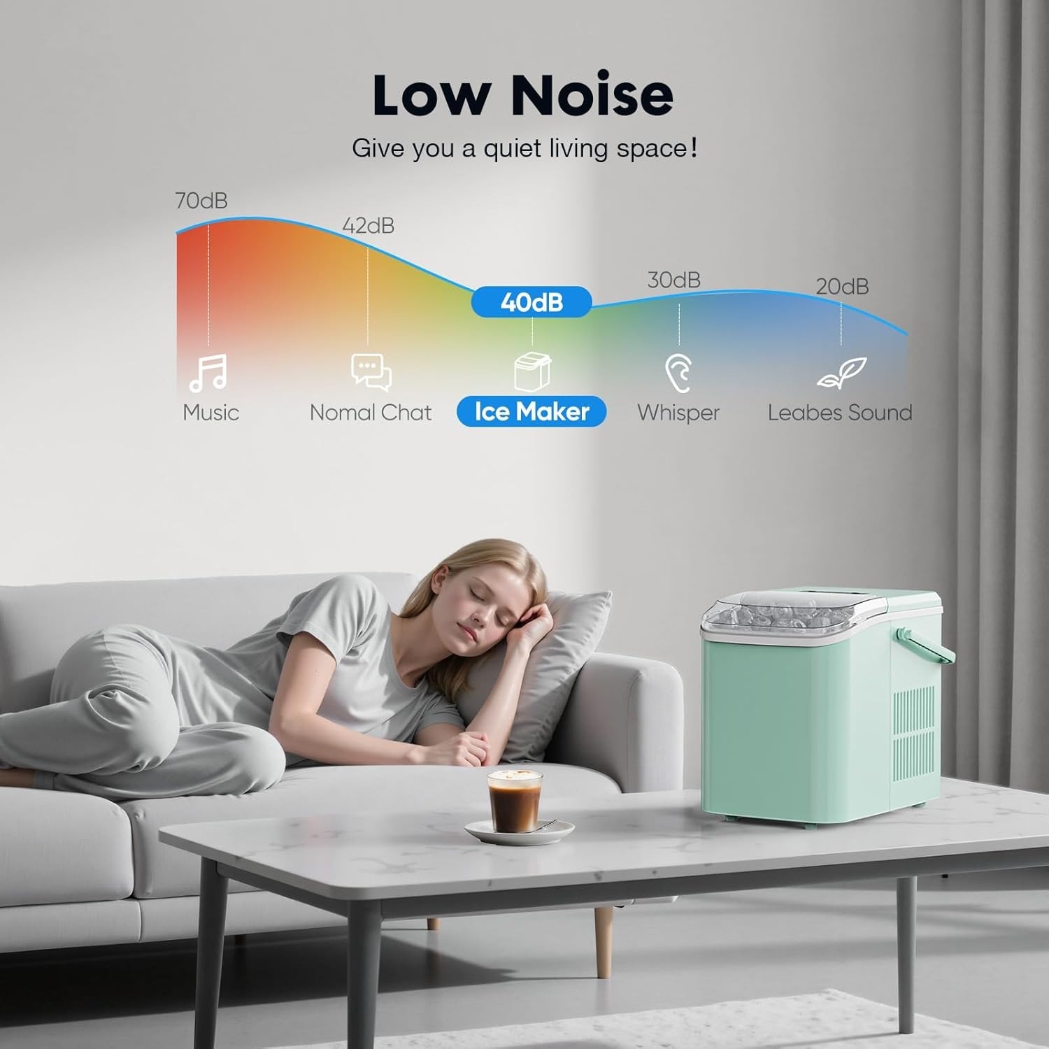Portable Countertop Ice Maker 26.5LB/Day Self Cleaning Ice Machine Green