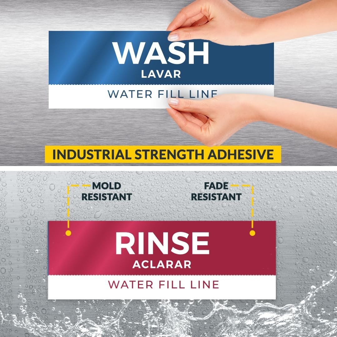 5 Pack Wash Rinse Sanitize Sink Labels, Waterproof Sticker Signs, 3 Compartment