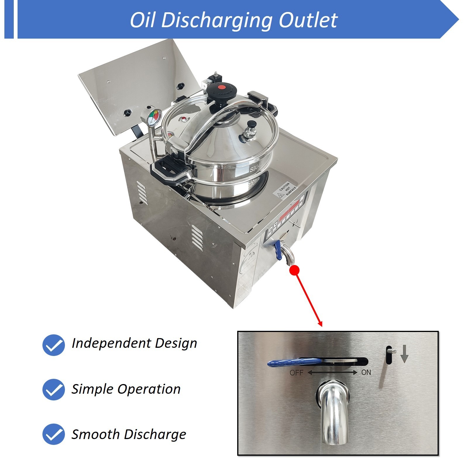 PreAsion® 22L Commercial CNC Pressure Fryer 220V Fried Chicken Stove Deep Fryer