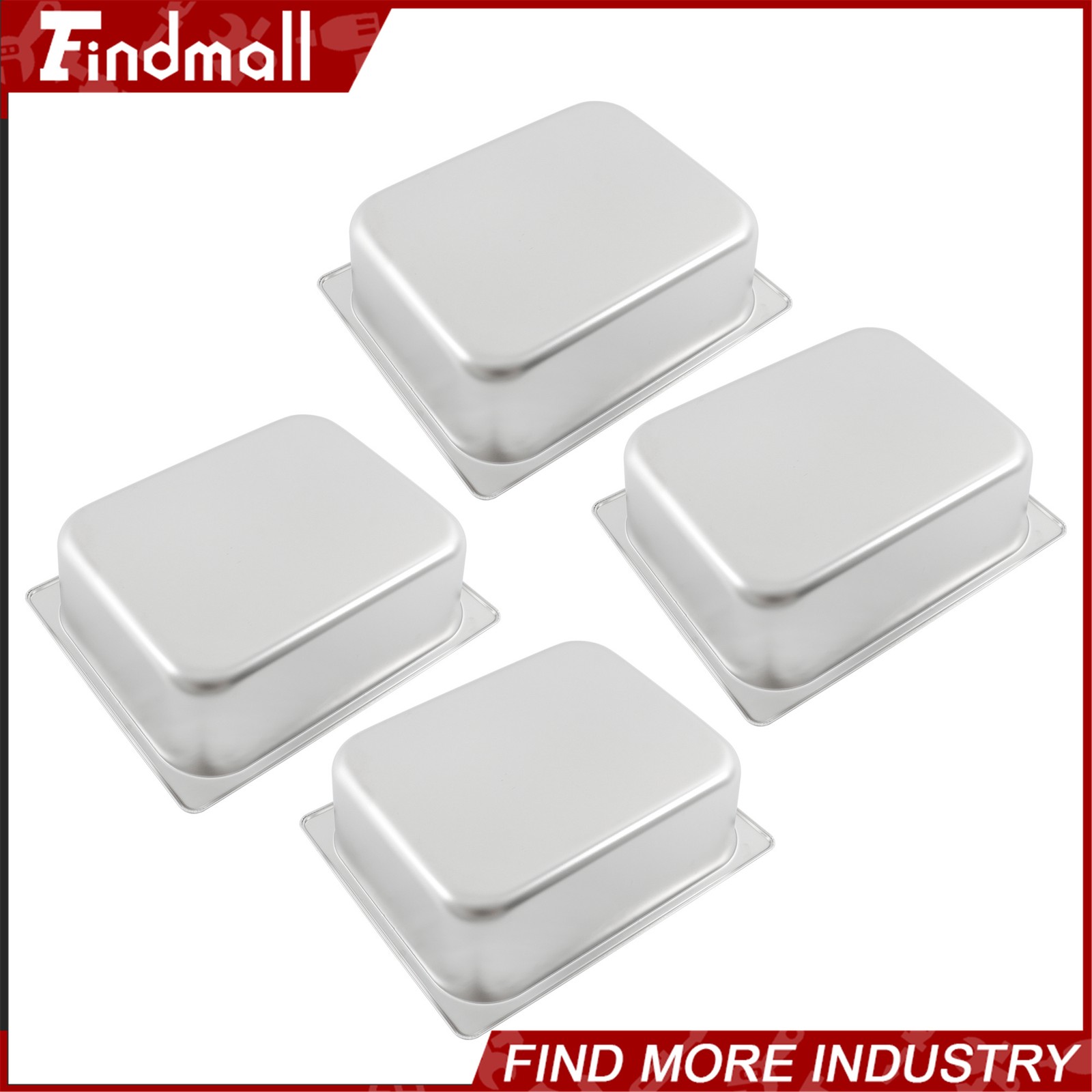 Findmall 4 Pack Hotel Pans 1/2 Size 4″ Deep Stainless Steel Steam Table