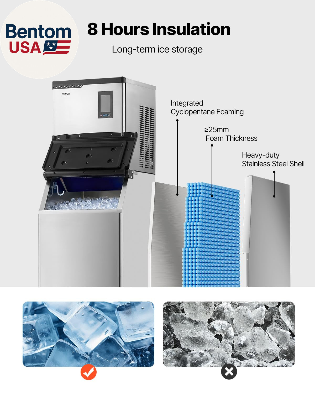 Commercial Ice Maker Machine, 300LBS/24H Ice-Making Machine with 300LBS Stainles