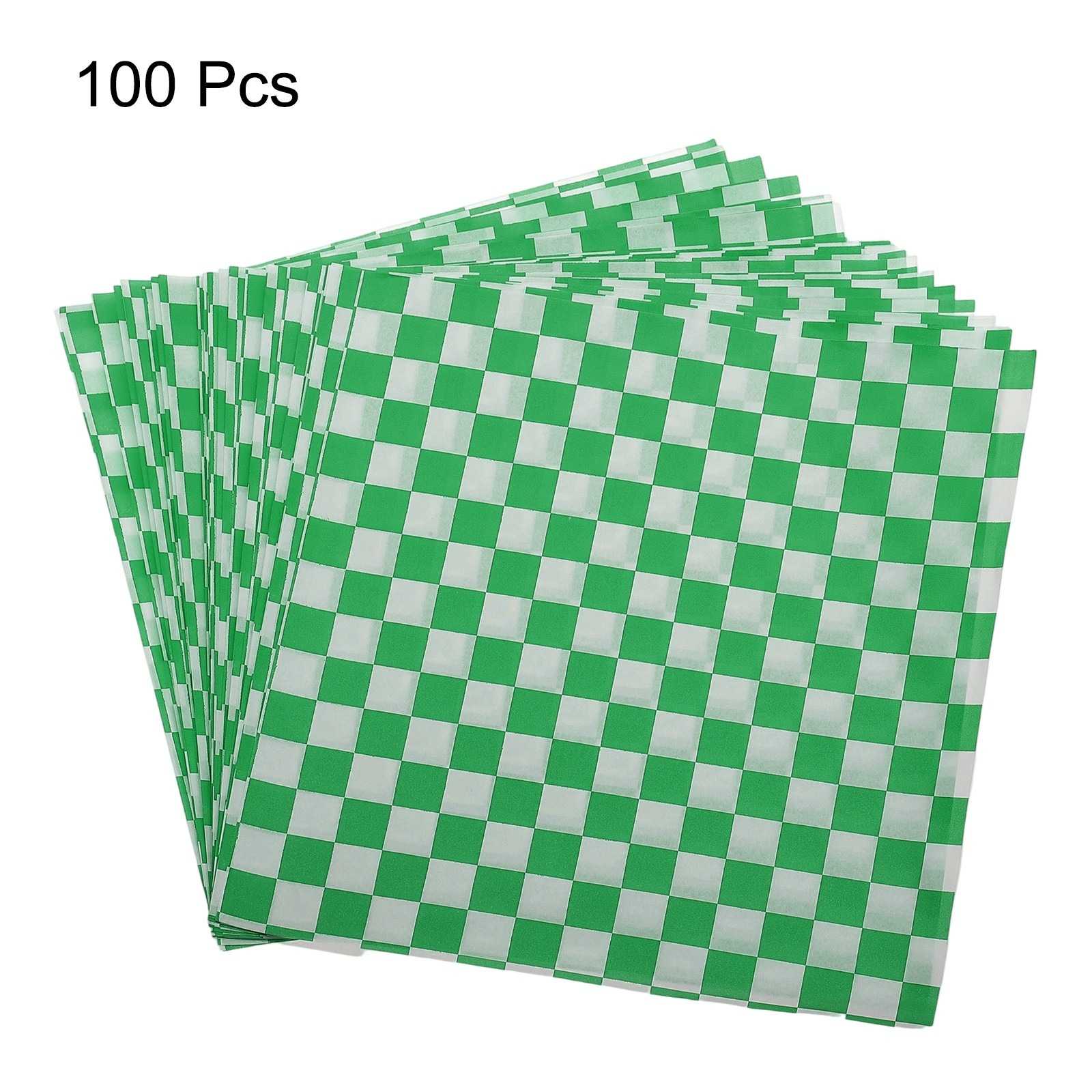 100pcs Square Checkered Pattern Wax Paper Sheets 7″ x 7″ Green