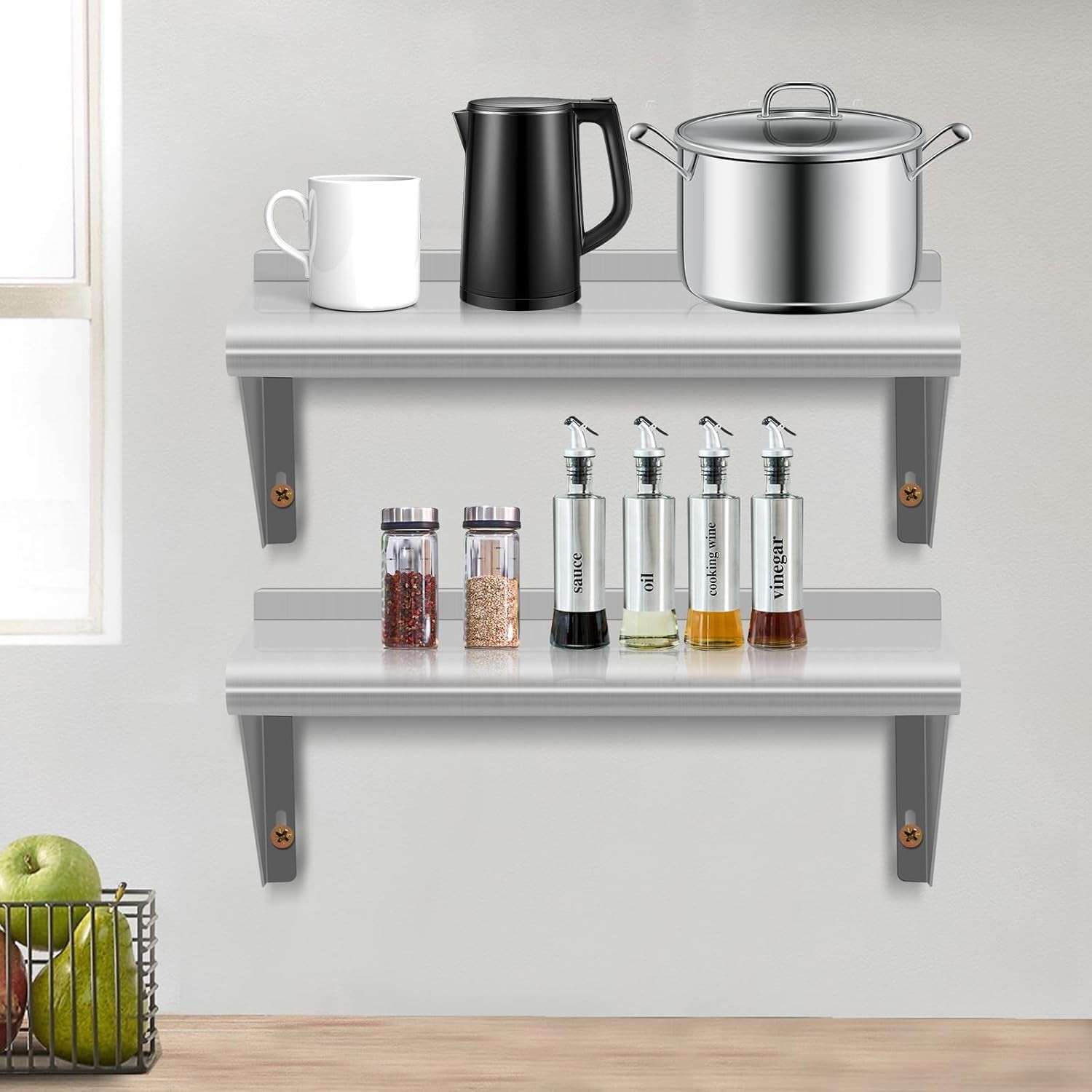 2 Pack Stainless Steel Wall Shelf 8.6 x 16 Inches Commercial Grade Metal Kitchen