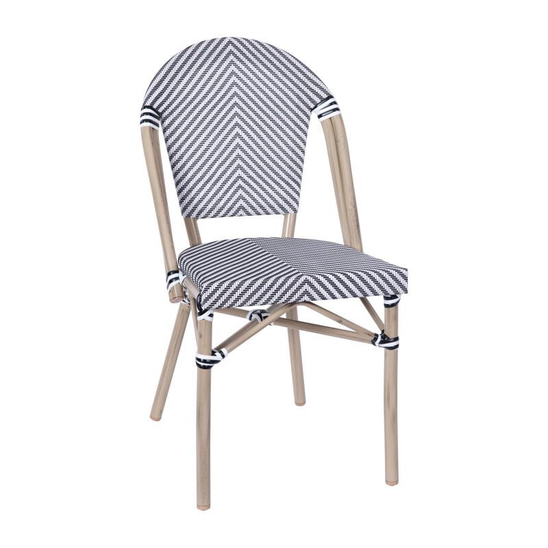 Bistro Style Black/White Armless Dining Chair With Bamboo Aluminum Frame