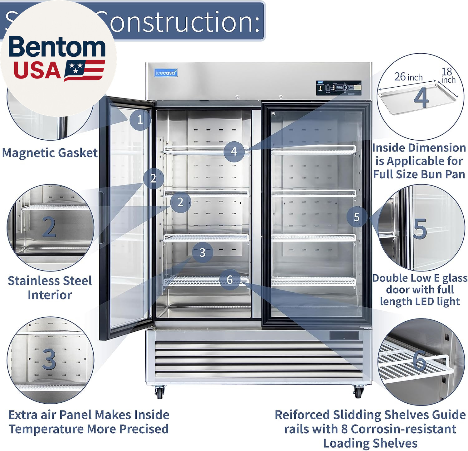 54″ W Commercial Display Refrigerator 2 Glass Door Merchandiser Reach-In 49 Cu.F