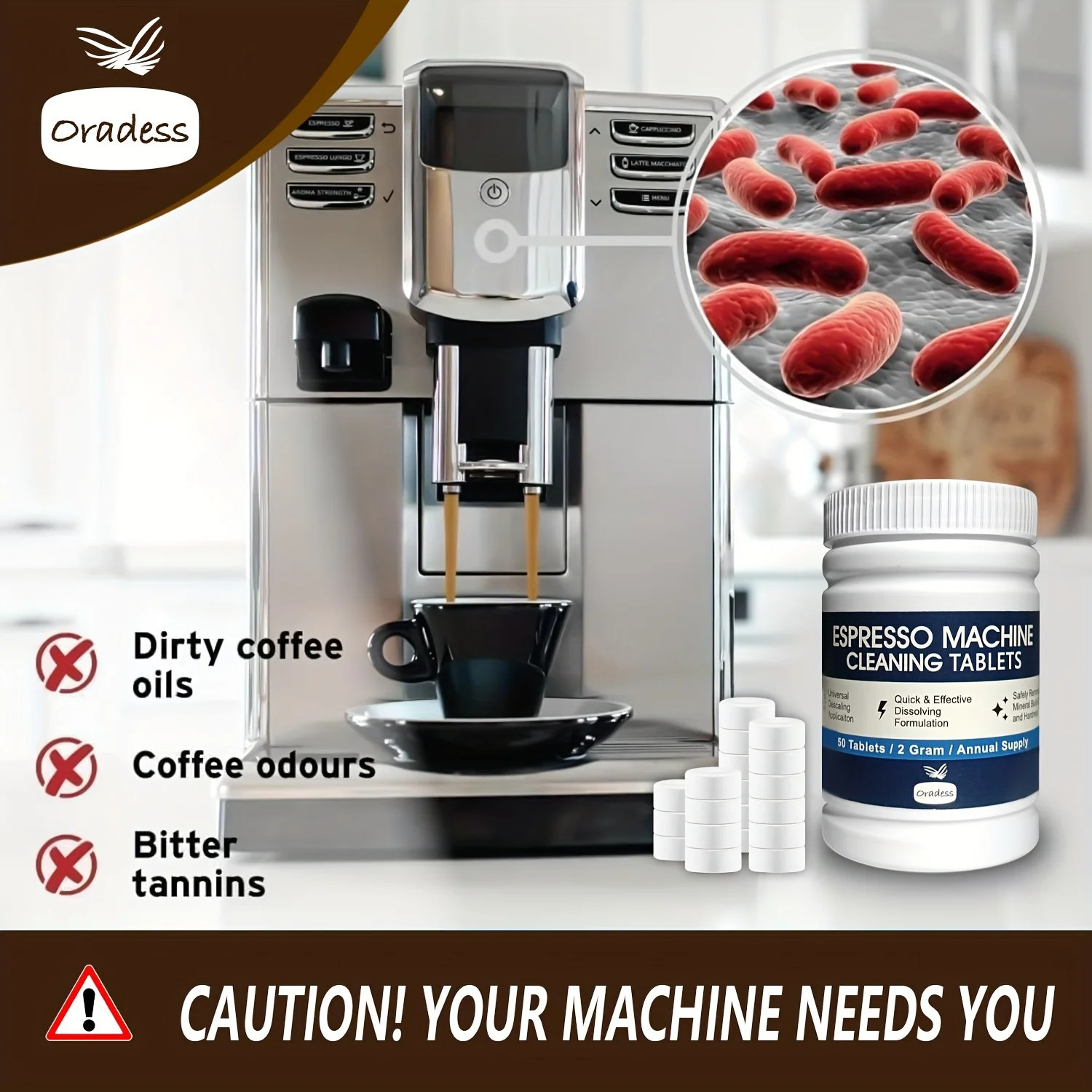 50 Coffee Machine Cleaning Tablets,Removes Grease,Residues from Pipes,Suitable f