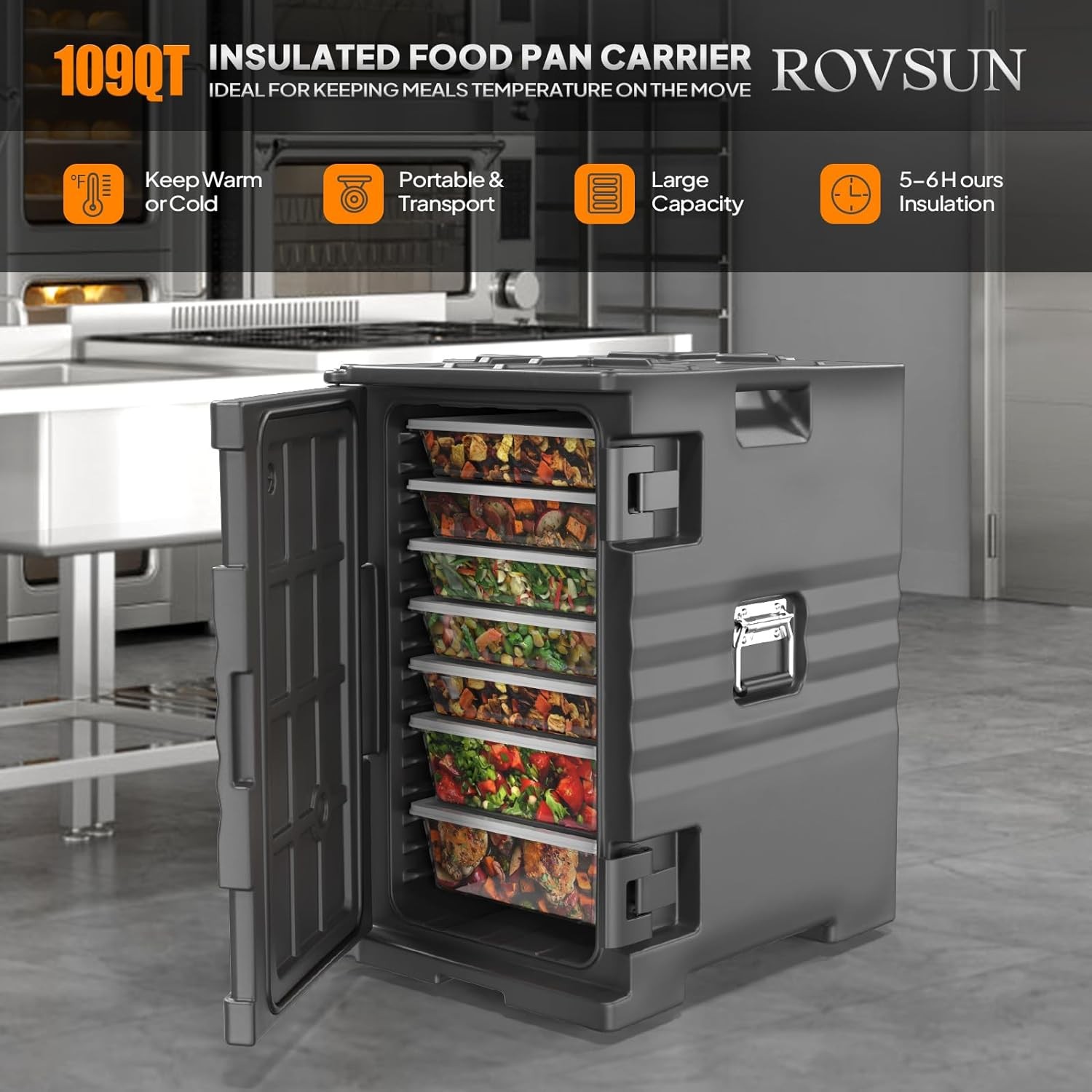 109 QT Hot Box Food Warmer, Insulated Food Pan Carrier w/ Wheels Double Buckles
