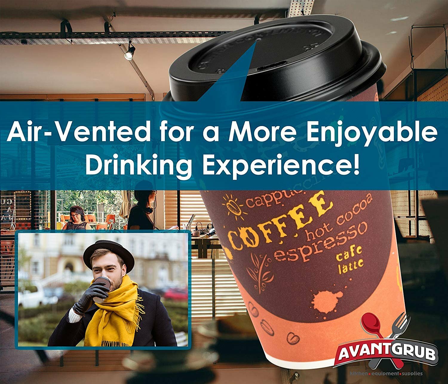[100-Ct.] 12-Oz. Disposable Paper Coffee Cups & Plastic Dome Lids by Avant Grub