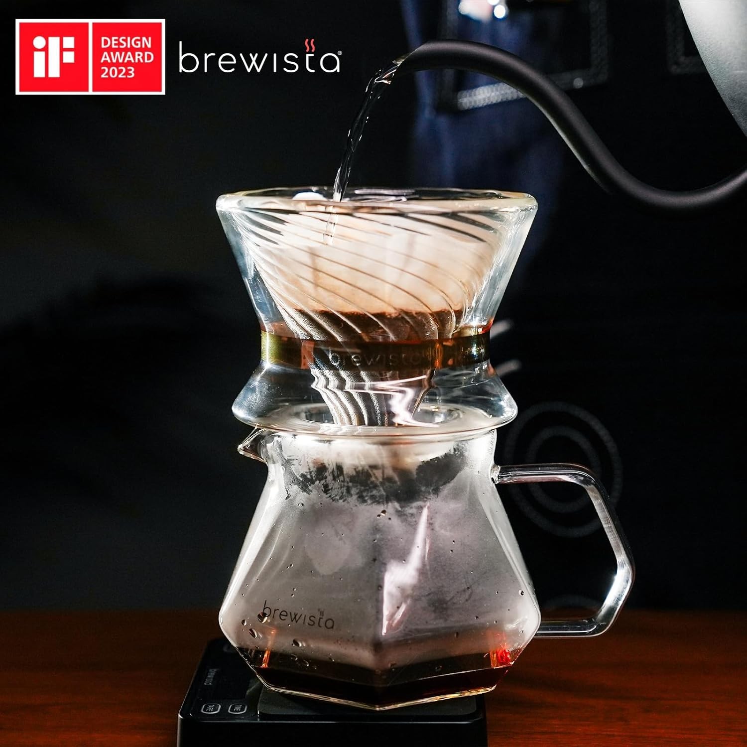 Tornado Duo Pour Over Coffee Dripper, Insulated Double Wall Glass, Easy-To-Clean