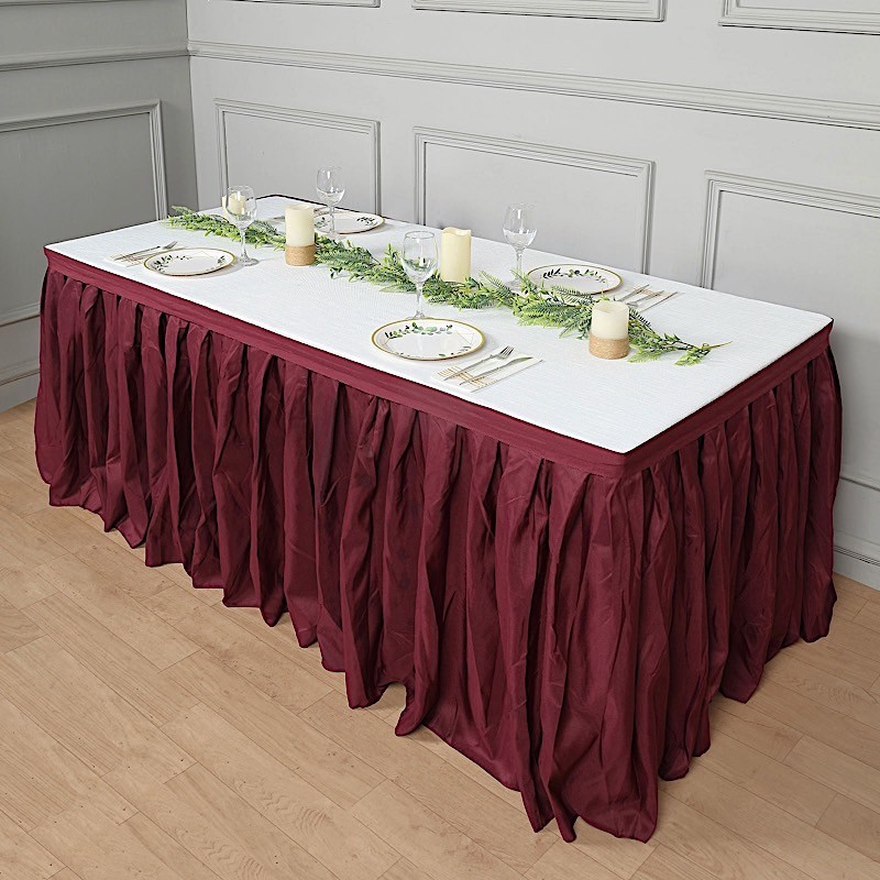 Burgundy 14 feet POLYESTER PLEATED TABLE SKIRT Tradeshow Wedding Catering