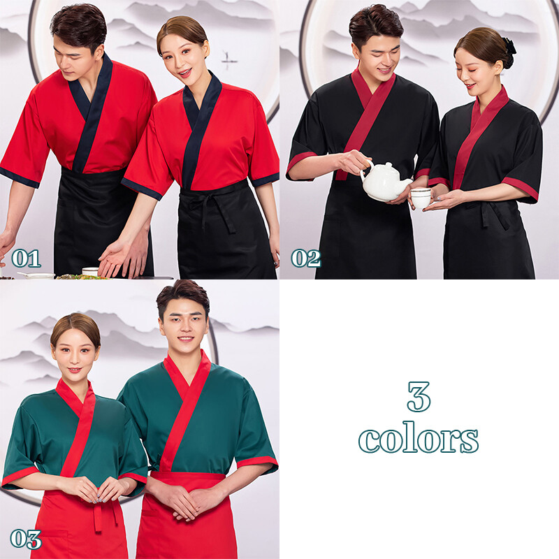 Japanese Unisex Cook Uniform Medium Sleeve Kimono Chef Sushi Restaurant Overalls