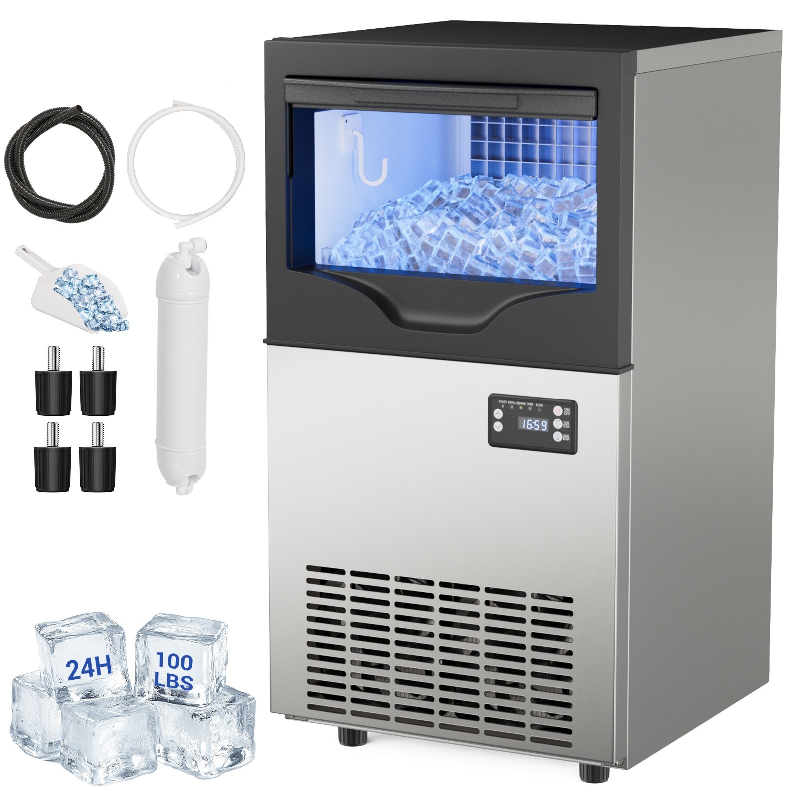 90lb Built-in Commercial Ice Maker Stainless Steel Bar Restaurant Cube Machine