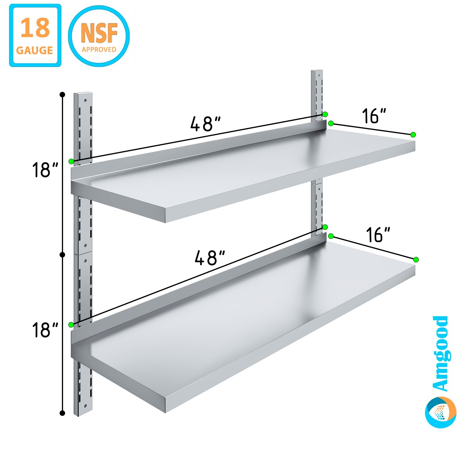 AmGood 16 in. x 48 in. Two-Tier Metal Wall Mount Shelf