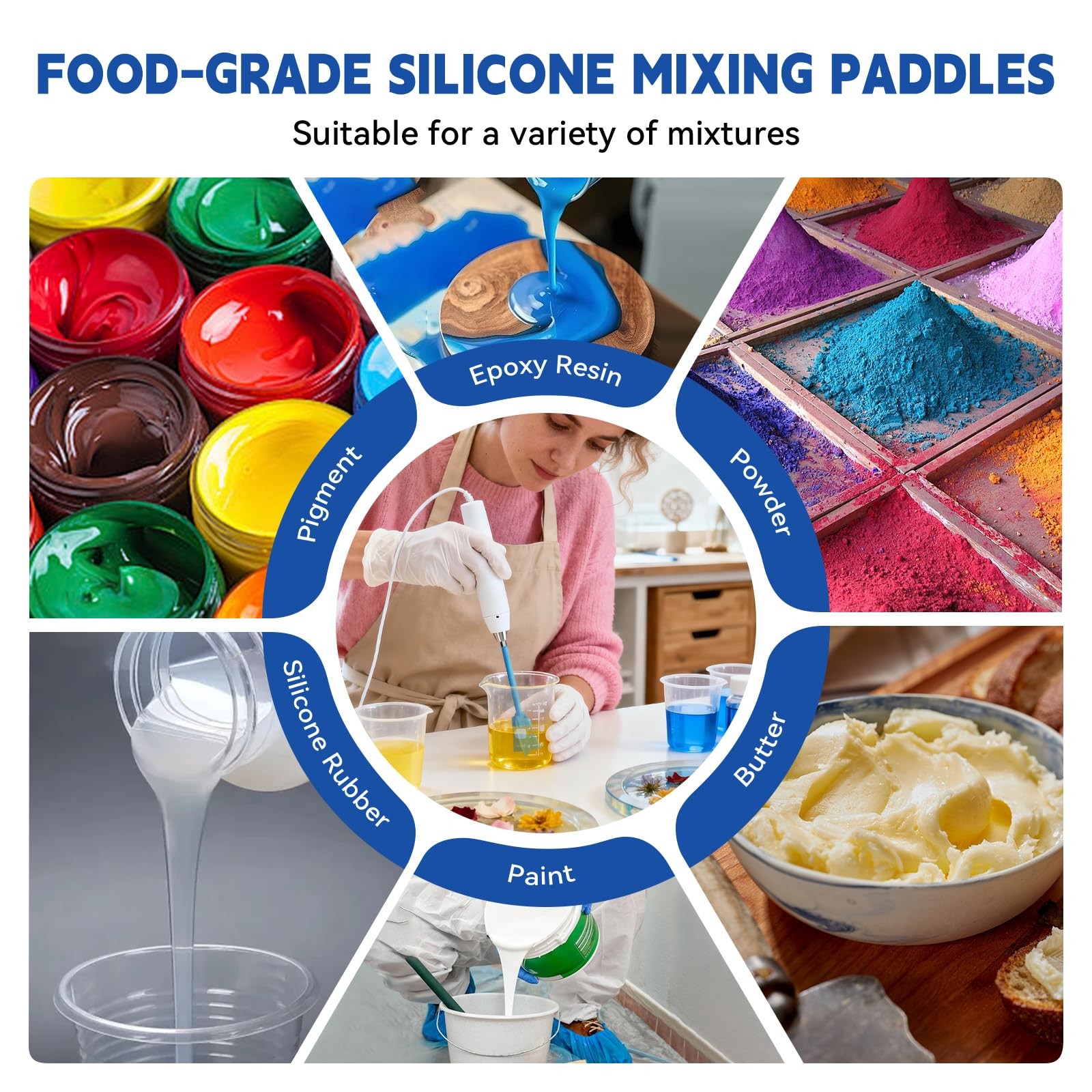 Suzzam Silicone Resin Mixer Paddles, 4-Piece Epoxy Silicone-4PCS, Blue