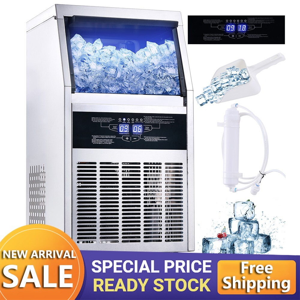 Commercial Ice Machine 150lbs Stainless Steel Bar Restaurant Built-in Cube Maker
