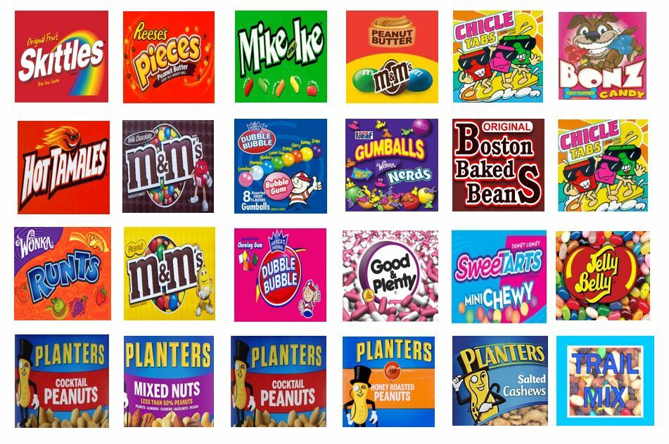 12 Pack Laminated 2.5 x 2.5 Candy Machine Vending Labels