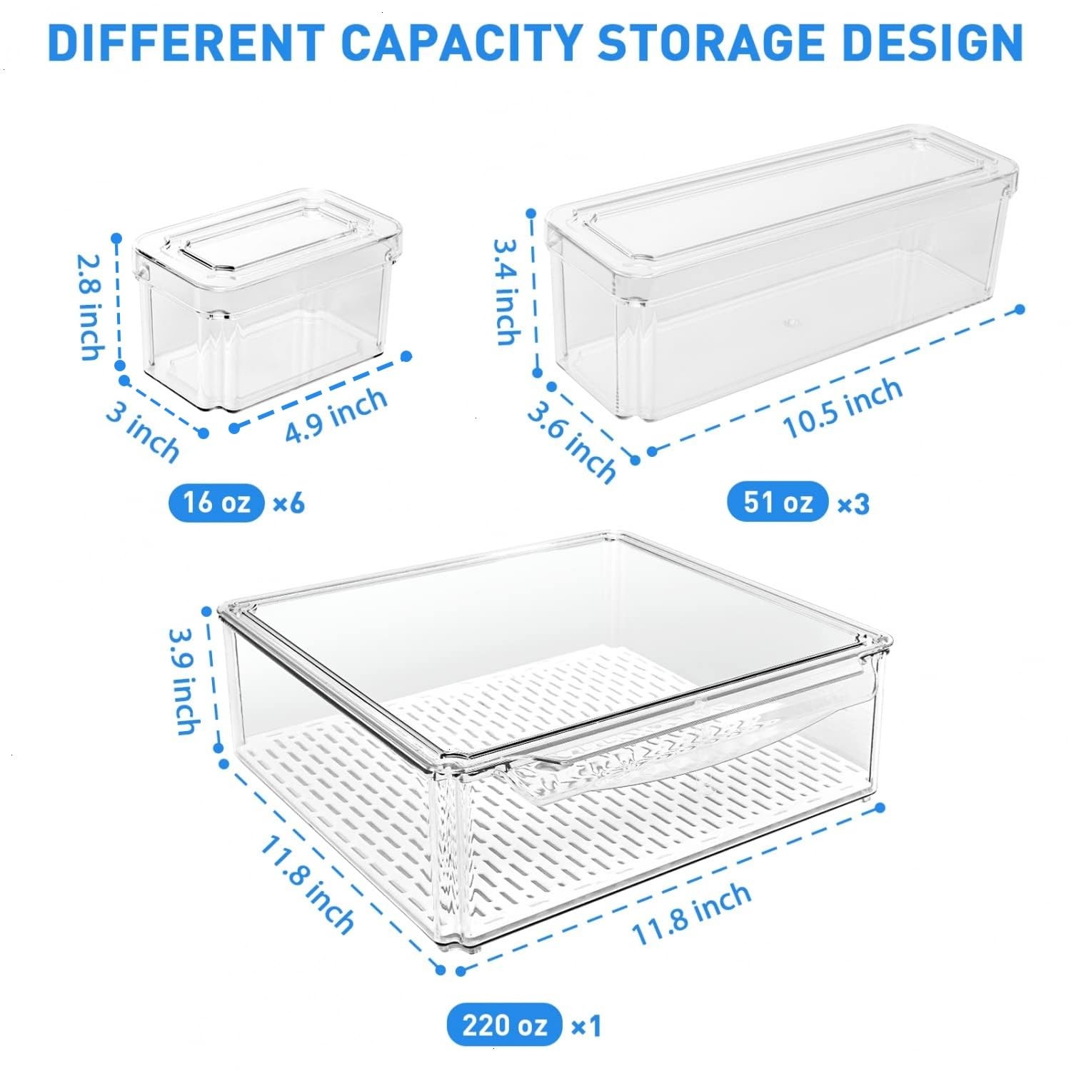 Pomeat 10 Pack Fridge Organizer Stackable Refrigerator Organizer Bins Lids