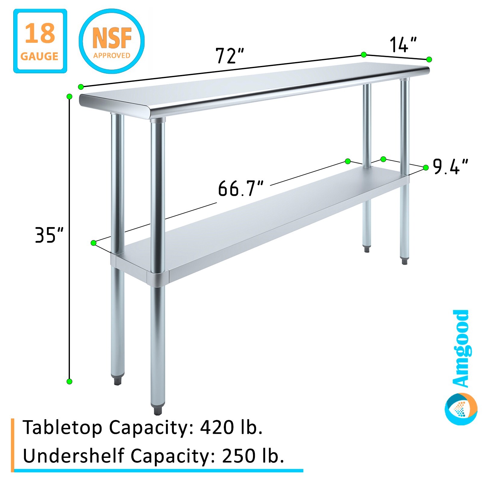 14 in. x 72 in. Stainless Steel Table