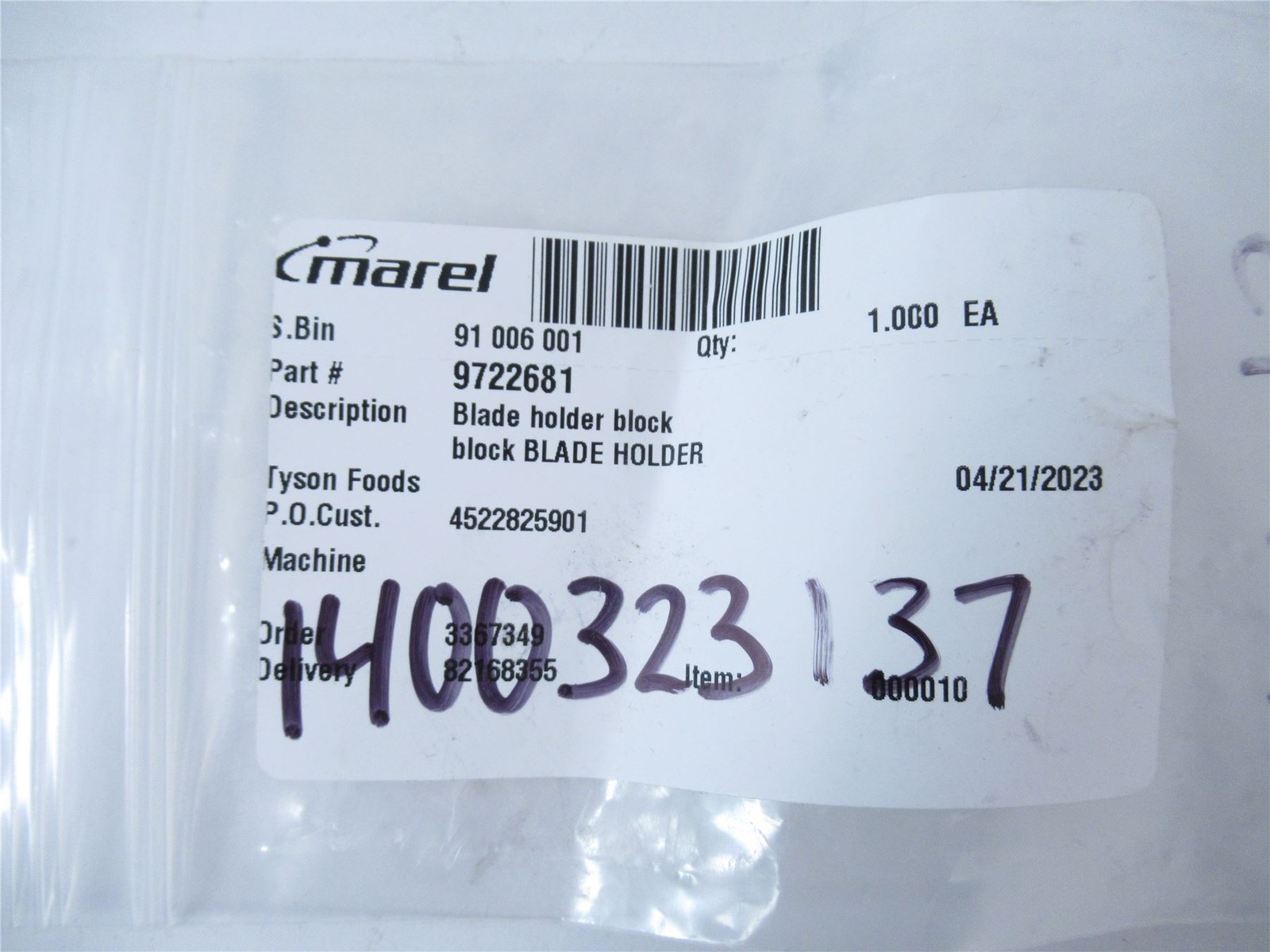 245483 New-No Box; Marel 9722681 Blade Block Holder