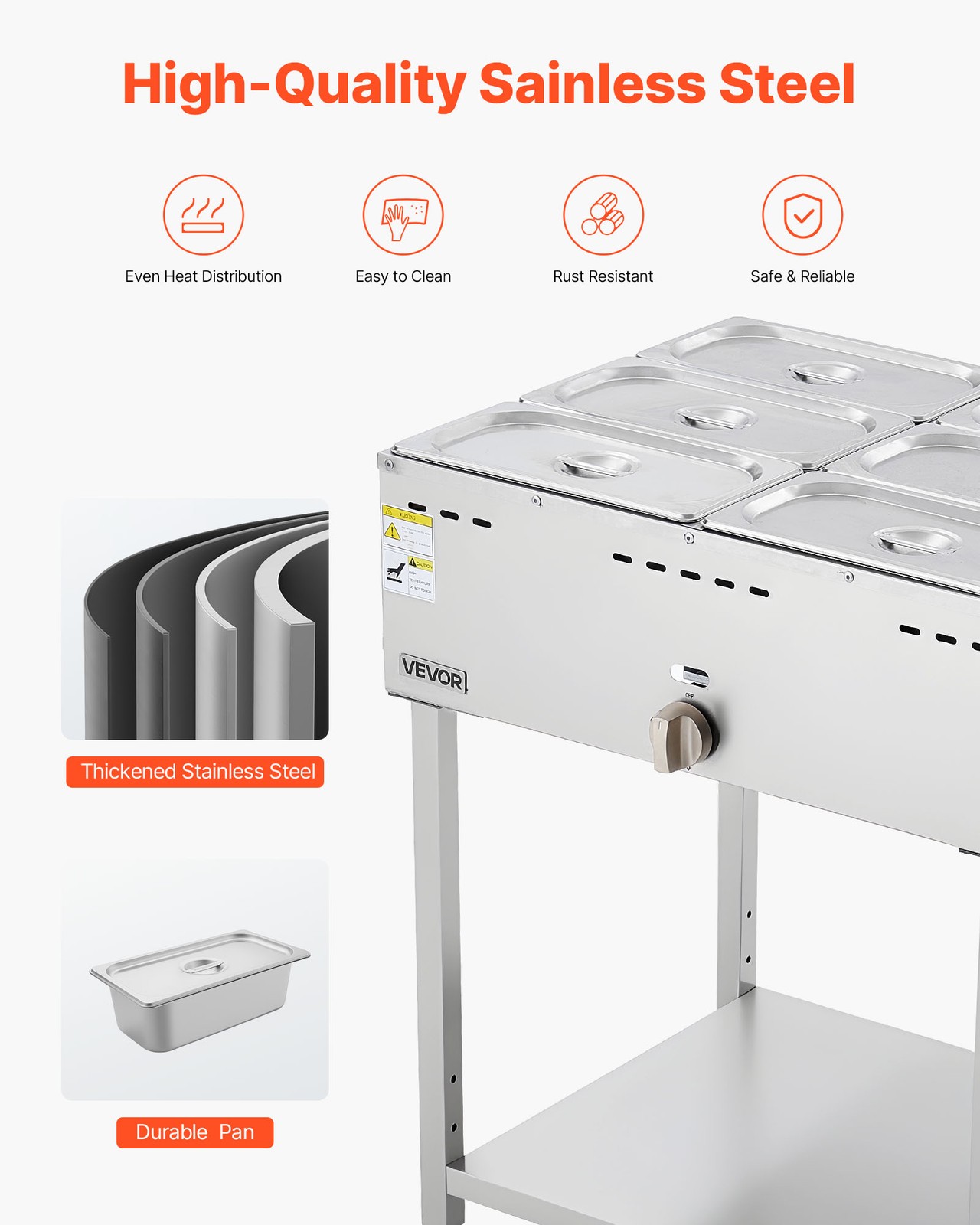 VEVOR Commercial Propane Steam Table 6-Pan Outdoor Food Warmer Stainless Steel
