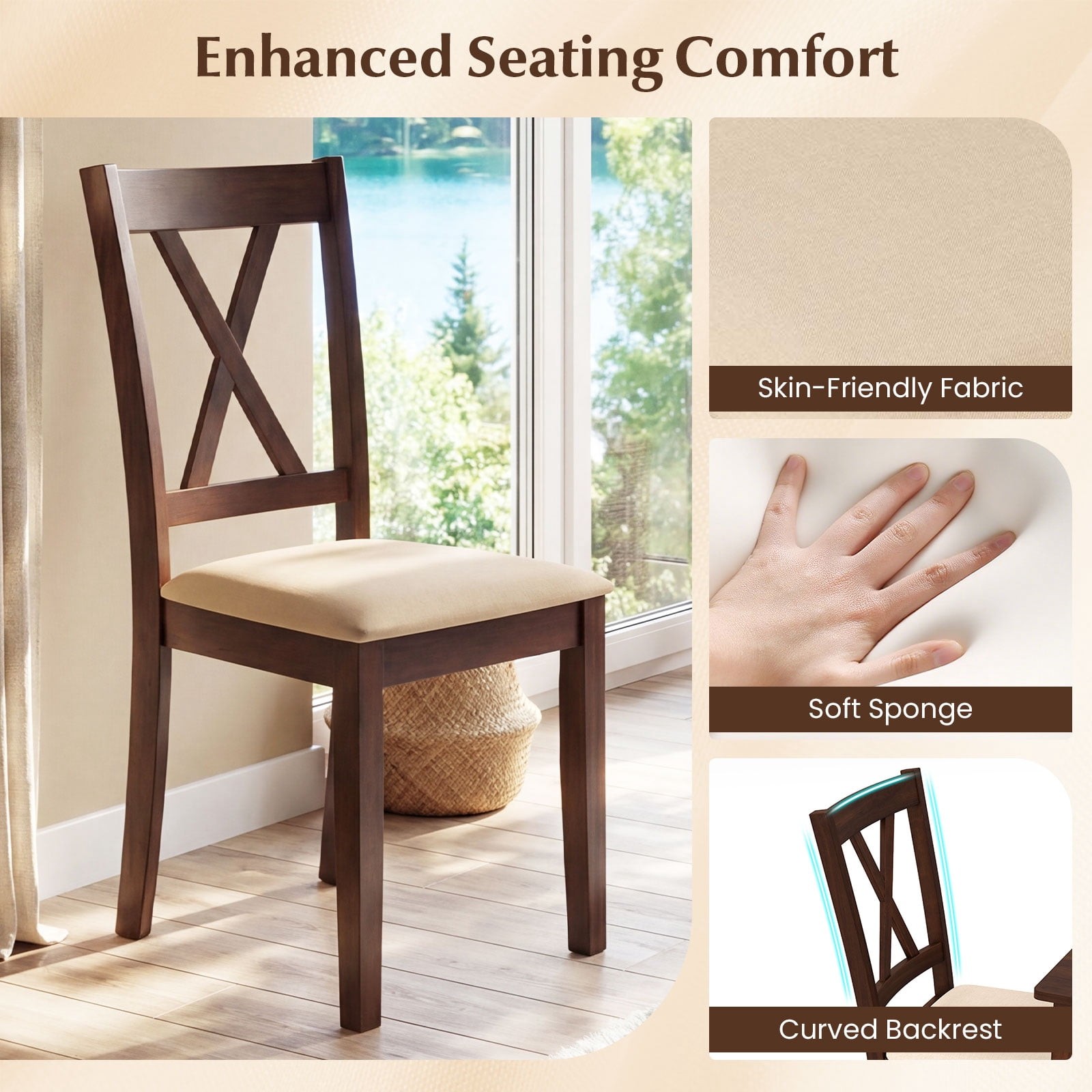 5-Piece Dining Table Set for 4 Square Kitchen Table 4 Armless Cushioned Chairs