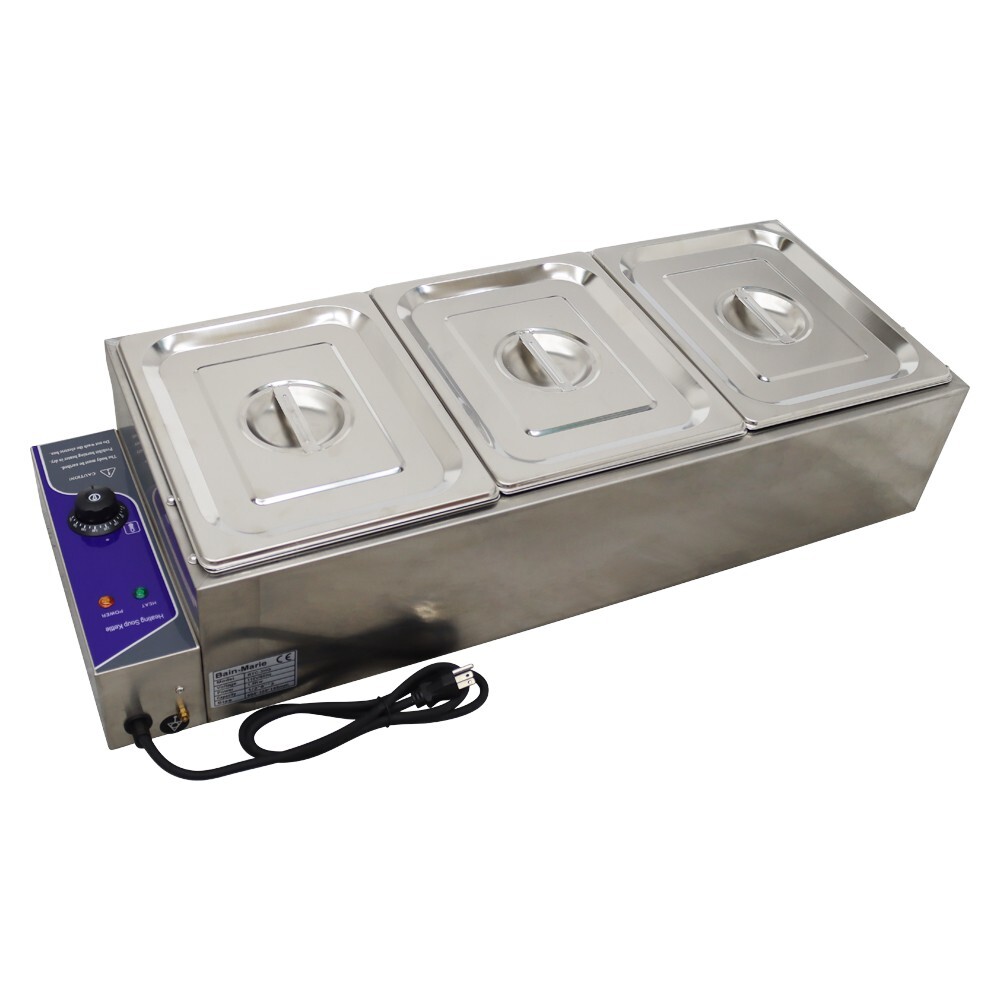 3 Pots Counter top Food Warmer 6″ Deep 1/2 size Pan Bain Marie Steamer 1500W