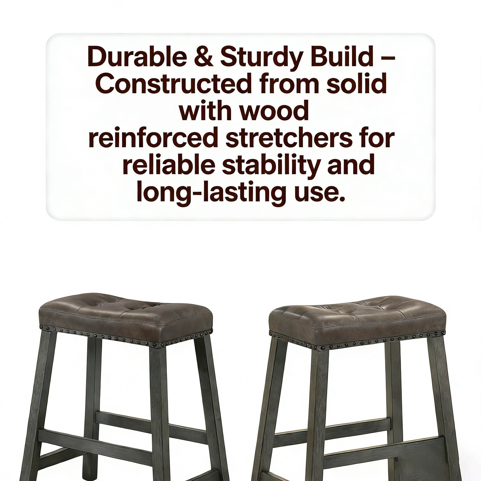25in Backless Wooden Farmhouse Barstools W Faux Leather Seat