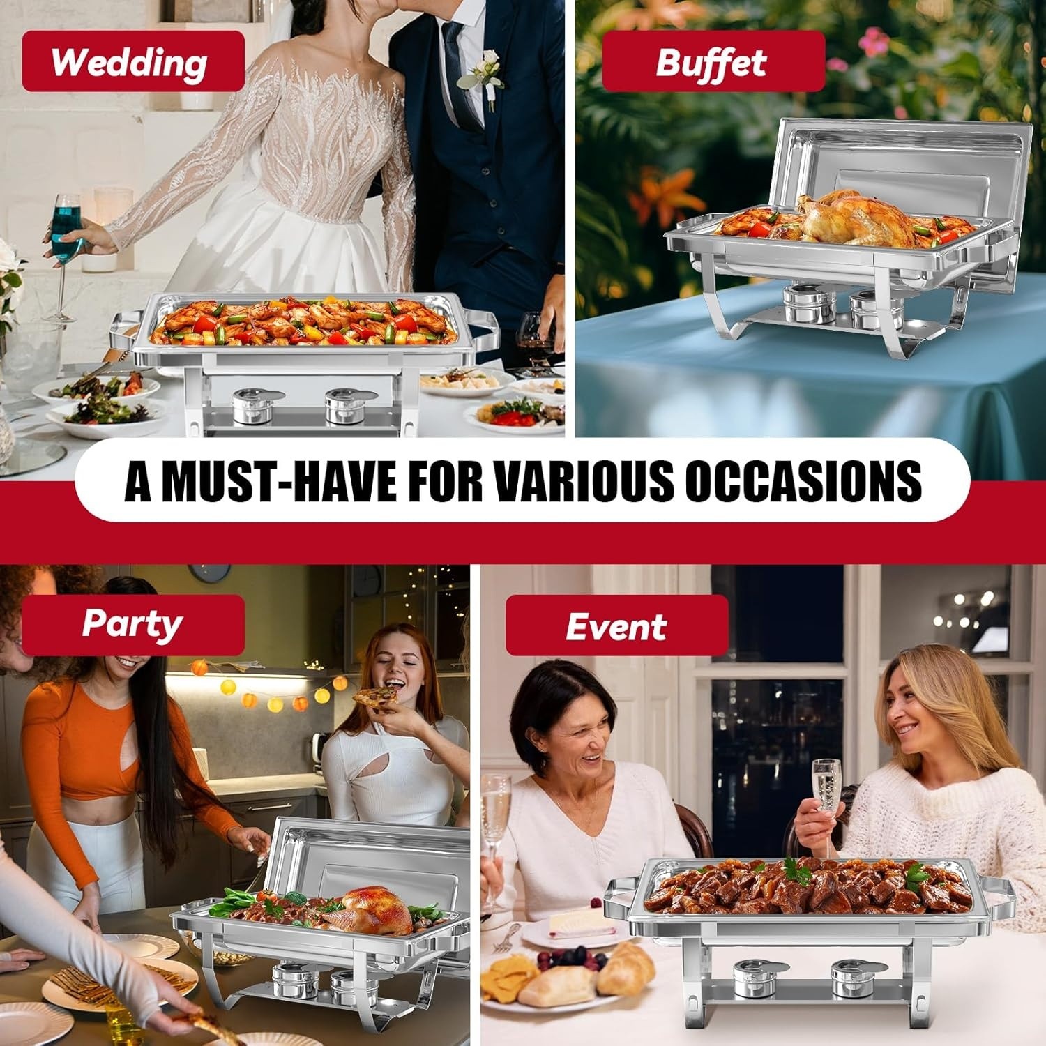 Chafing Dish Buffet Set Stainless Steel Food Warmer with 3 Pan for Wedding