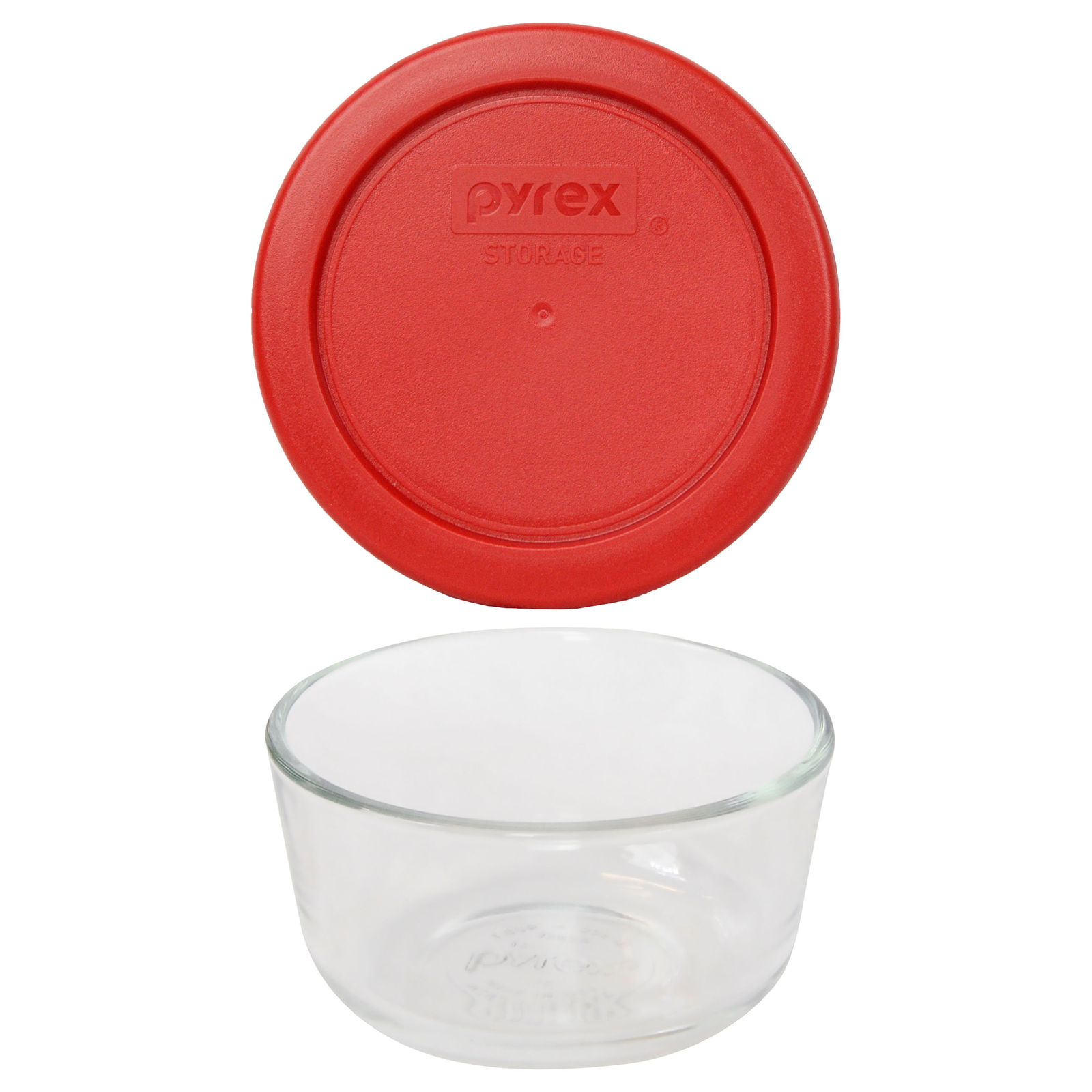 Pyrex (1) 7202 1 Cup Glass Bowl & (1) 7202-PC Poppy Red Lid