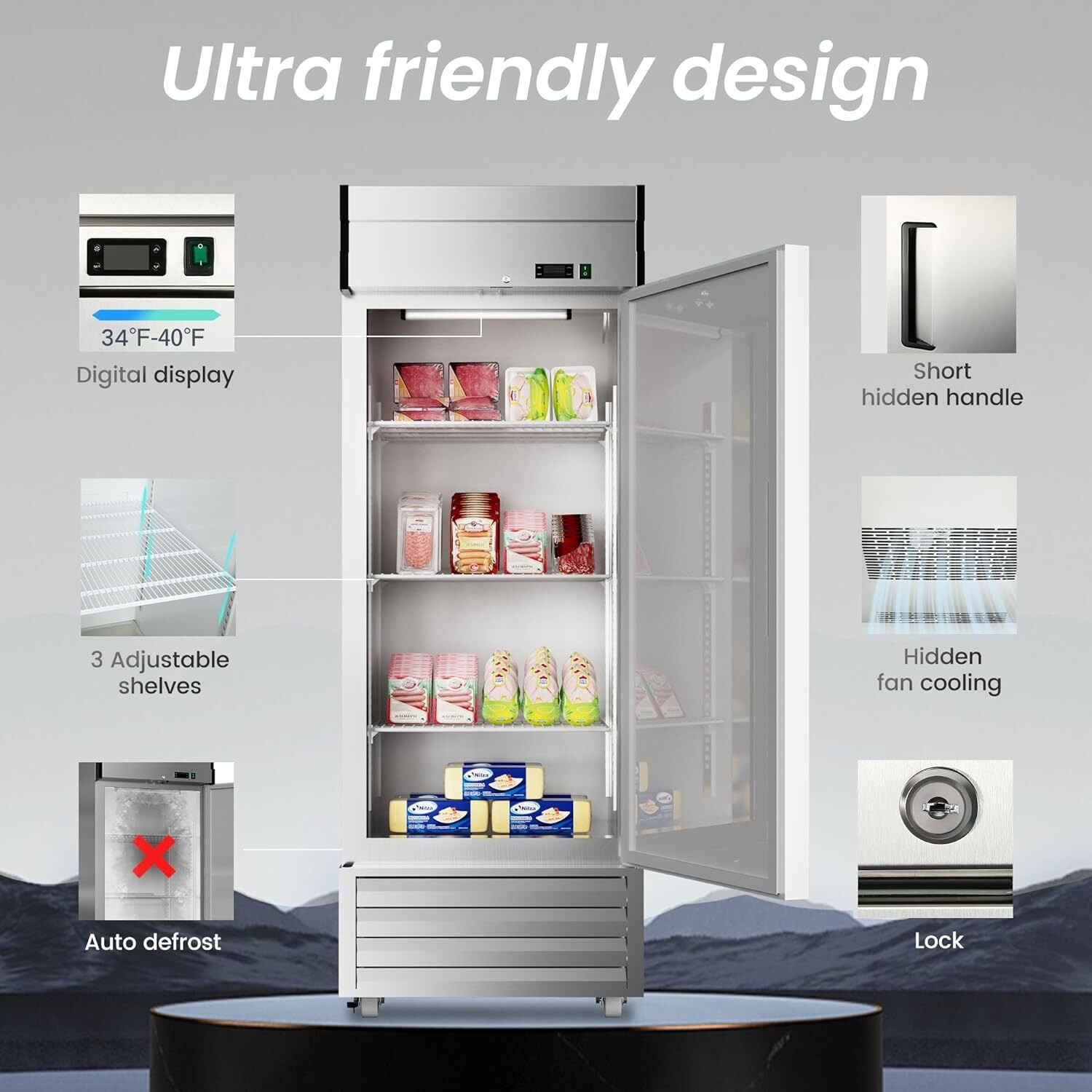 New Commercial Reach-In Refrigerator Solid Door Stainless Steel ETL 27″x29″x83″