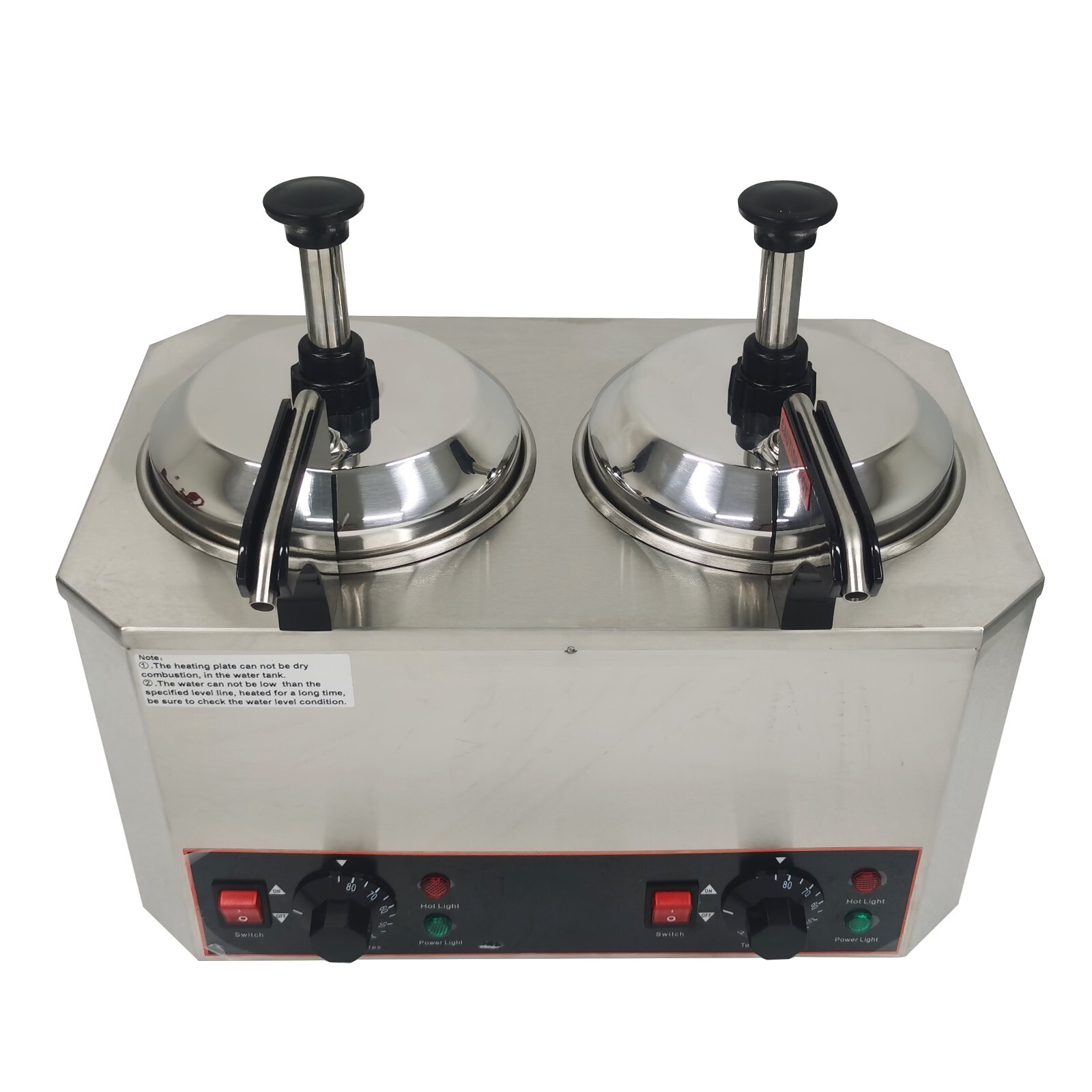Pump Type Electric Sauce Warmer 2L * 2 Pots Condiment Dispenser Stainless Steel