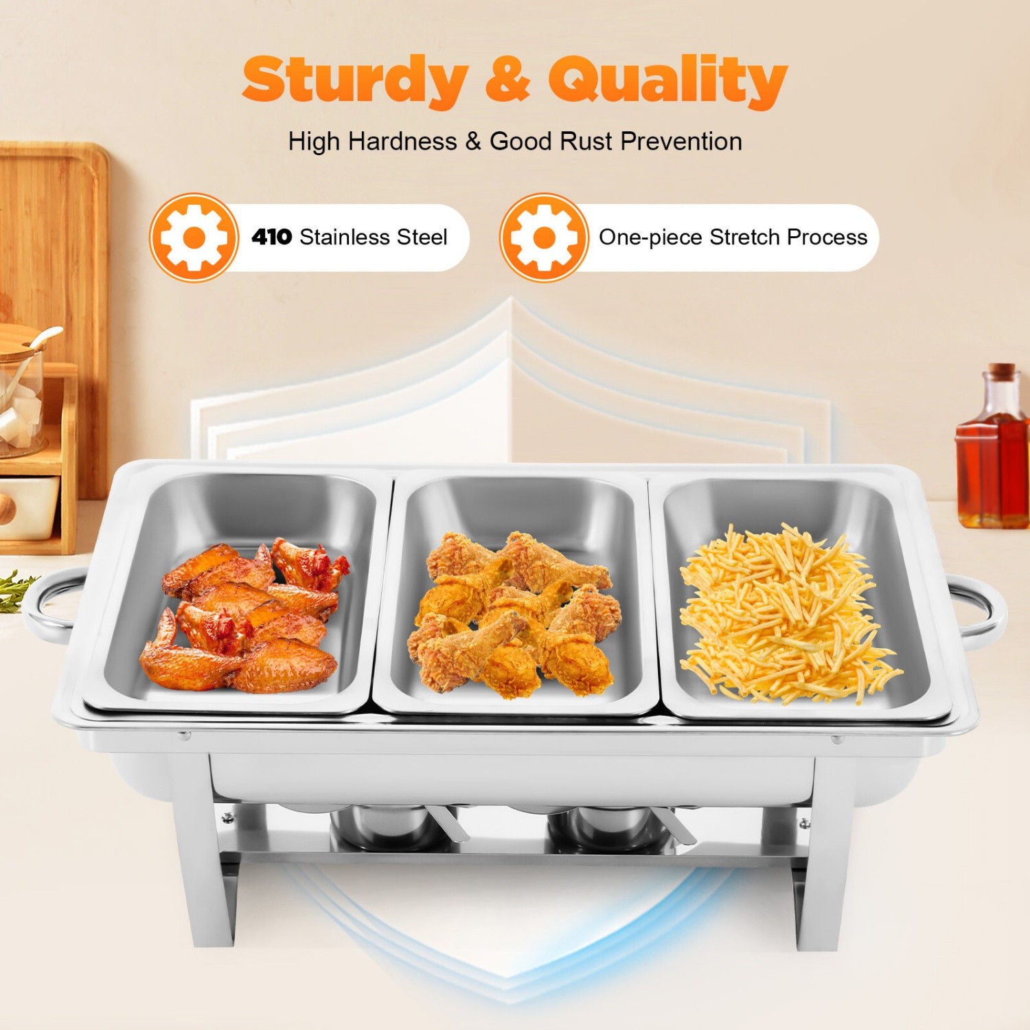 Chafing Dish Buffet Set Stainless Steel Food Warmer with 3 Pan for Wedding