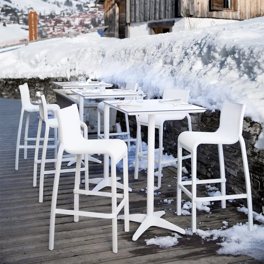 Grosfillex US030096 Sunset Armless White Outdoor Stacking Barstool – 2 Per Set