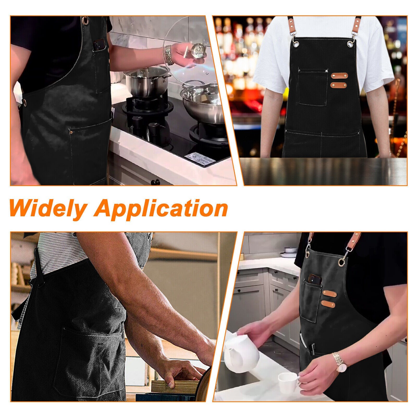 Heavy Duty Canvas Kitchen Chef Cooking Apron Cross-Back Adjustable Bib Work BBQ
