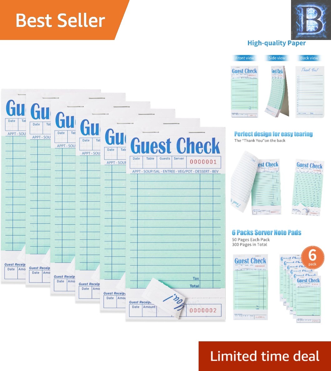 High-Quality Guest Check Books – 300 Tickets, Perfect for Restaurants & Cafes