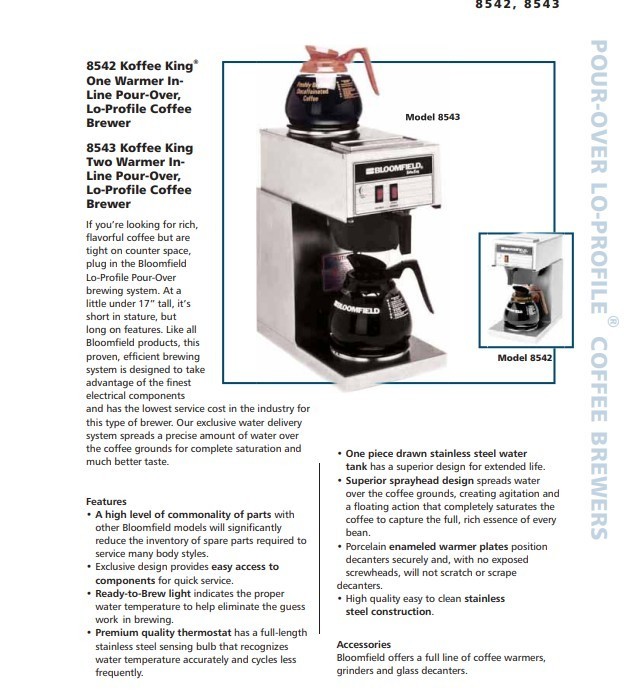 Bloomfield 8543-D2 Koffee King 2 Warmer In-Line Pourover Coffee Brewer