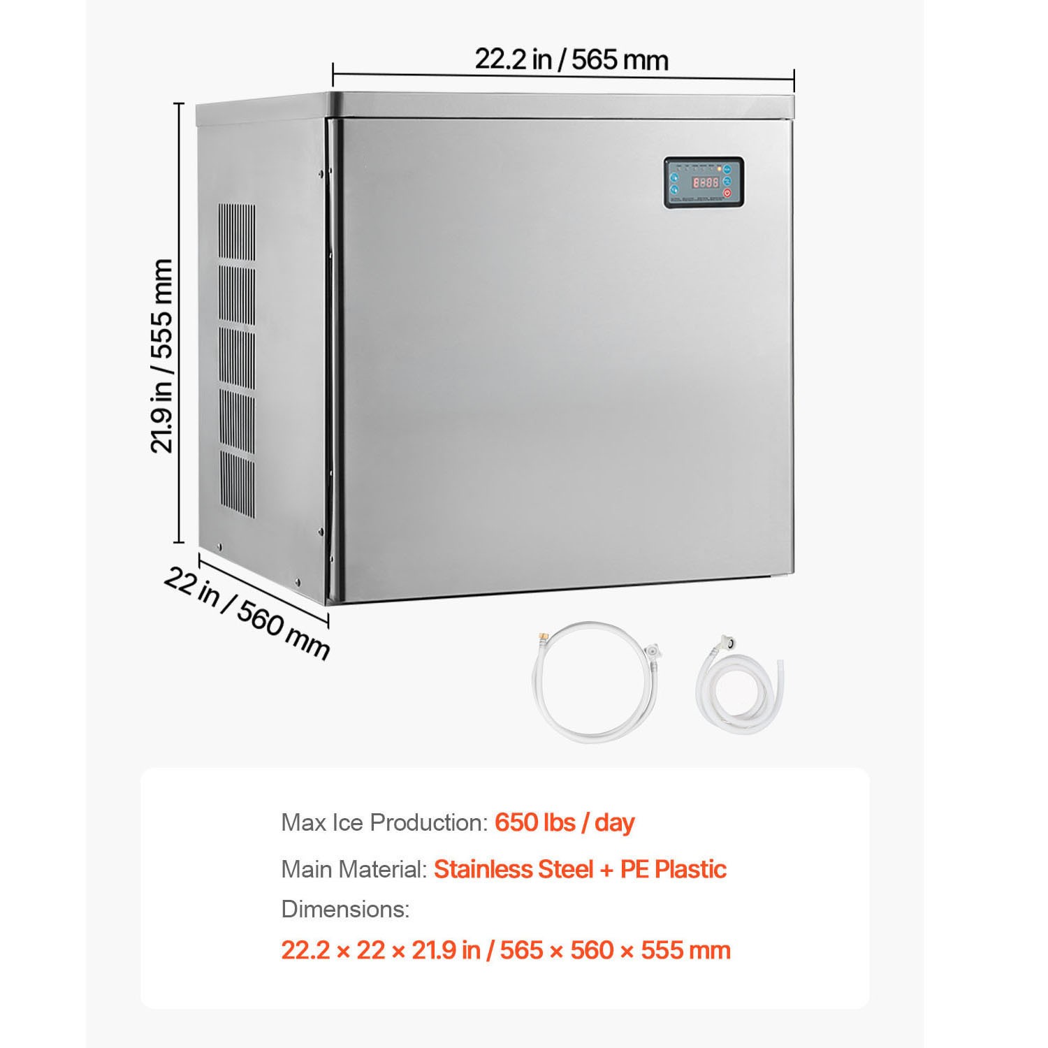 Uimoso Commercial Ice Maker Machine – 650 lbs/Day with Self-Cleaning Function
