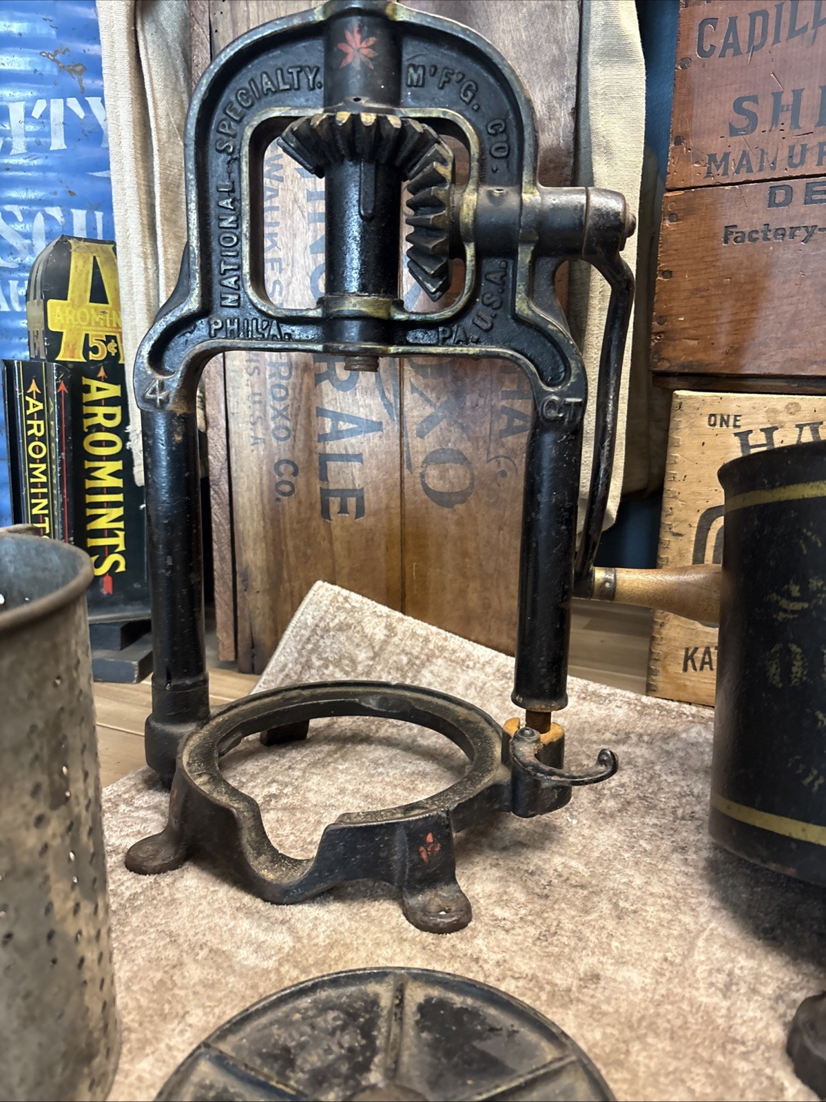 Antique Cast Iron National 4 Quart Fruit Press Sausage Stuffer Philadelphia 1897