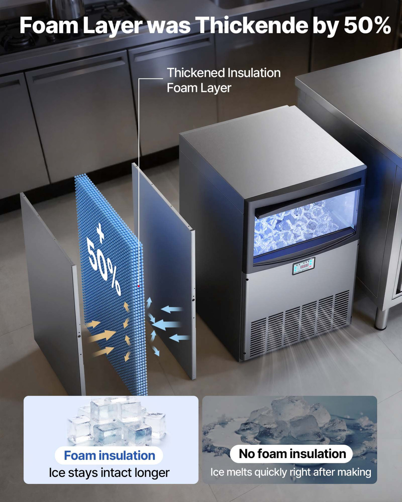 Commercial Ice Maker 200LBS/24H 50LBS Storage Under Counter w/ Self-Clean