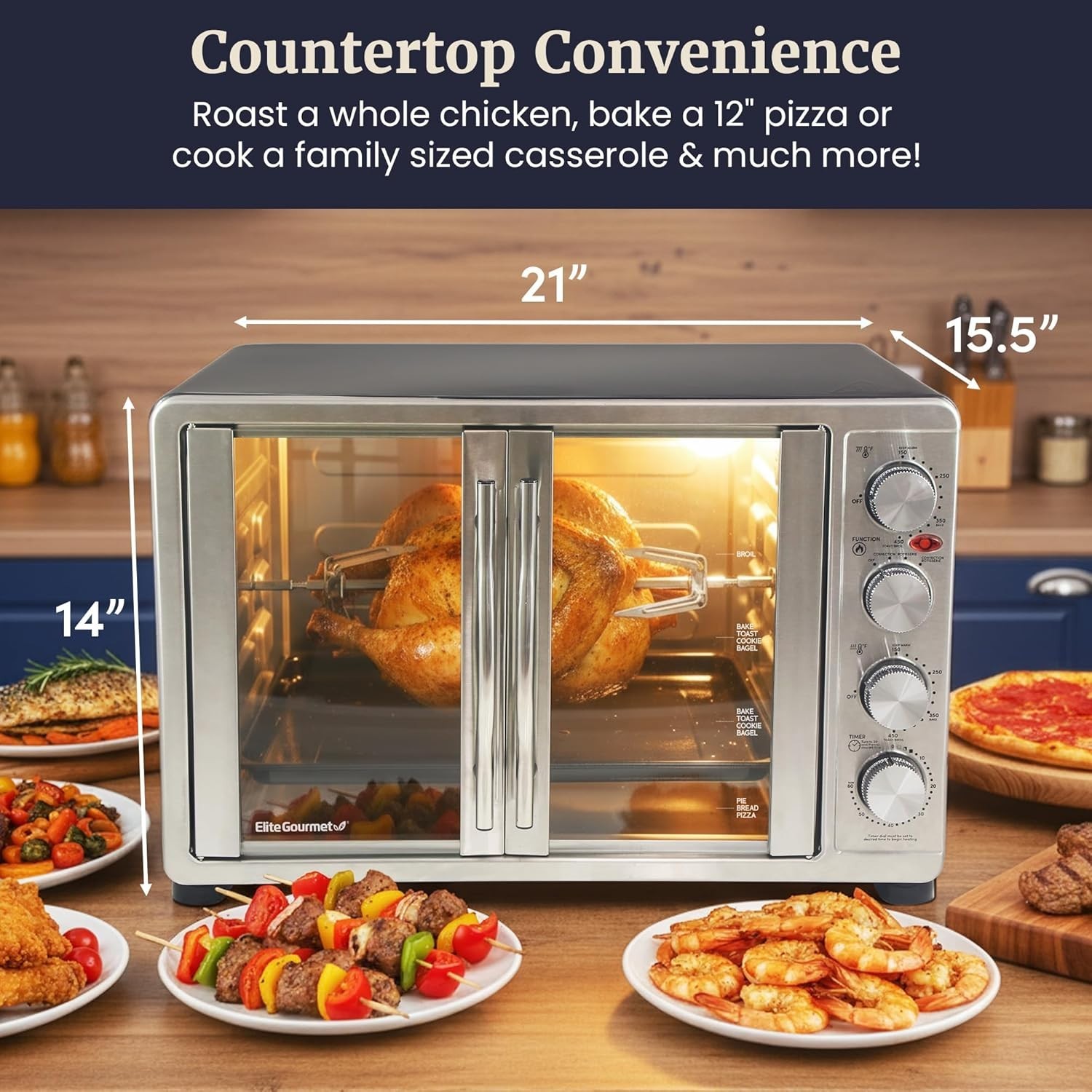 Stylish 47.5Qt French Door Convection Oven – 18-Slice & Rotisserie Function