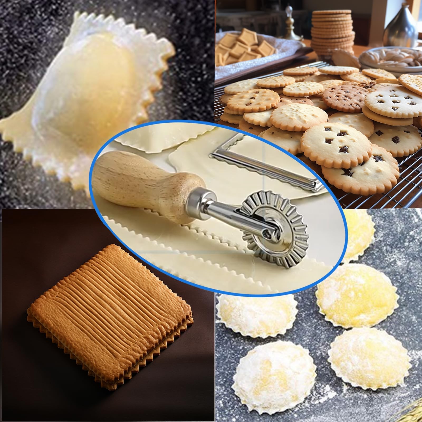KOCNYDEY Pastry Dough Ravioli Crimper Pizza Cutter Wheel, for Pasta 2 Pieces