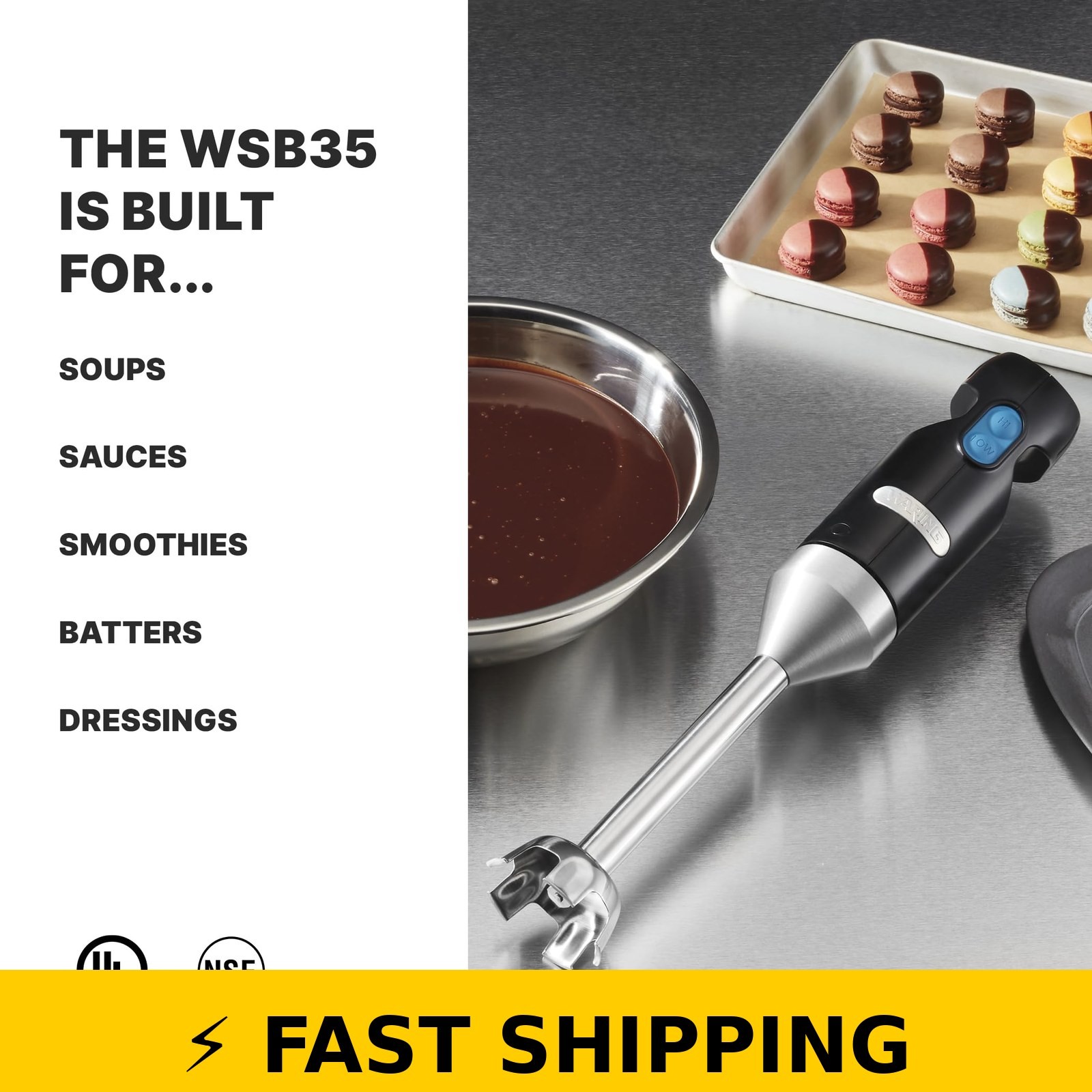 Waring Commercial Quik Stix Immersion Blender WSB35, 2-Speed, 7 in Shaft