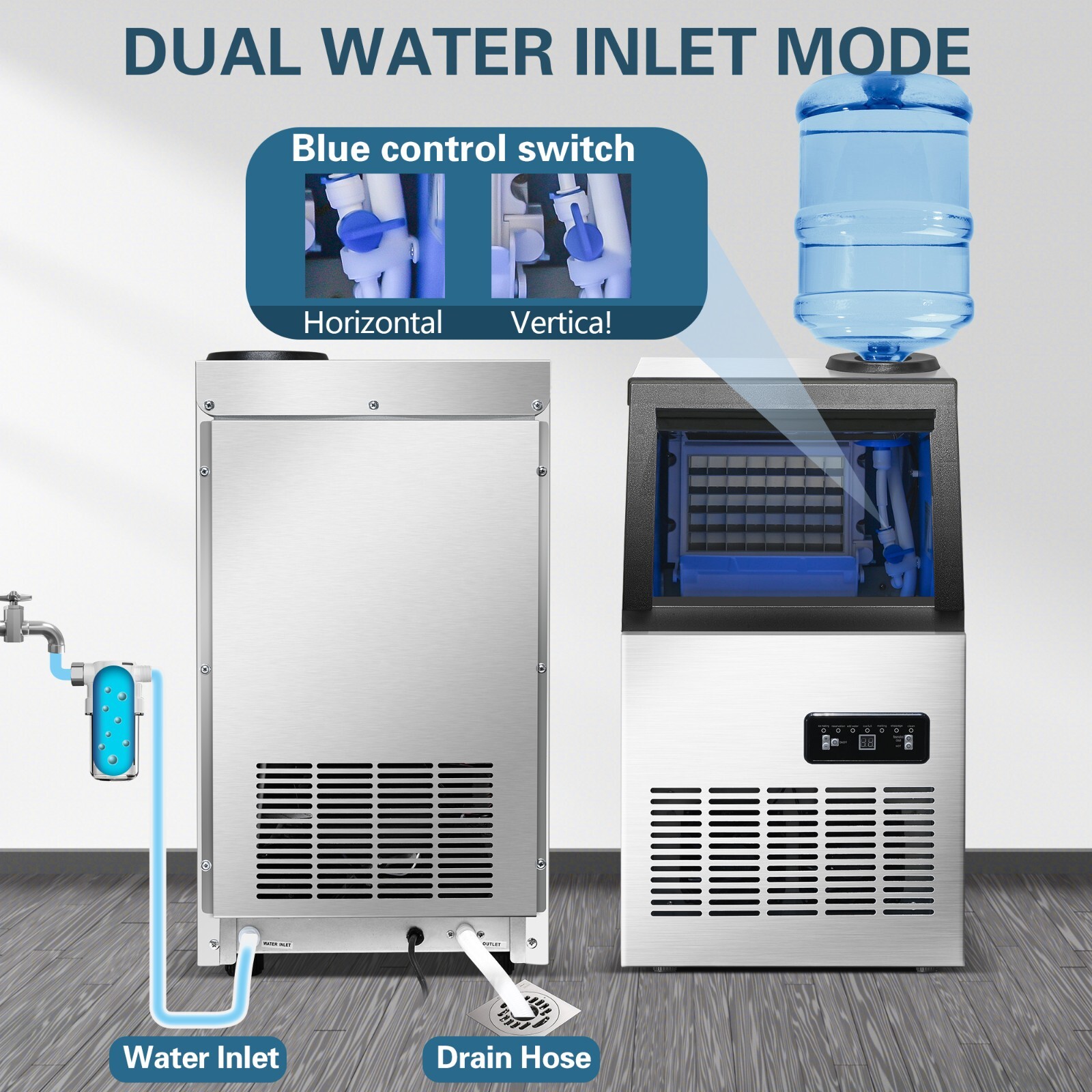 Commercial Bar Catering Hotel Stainless Steel 120Lbs Ice Maker Machine Cube New