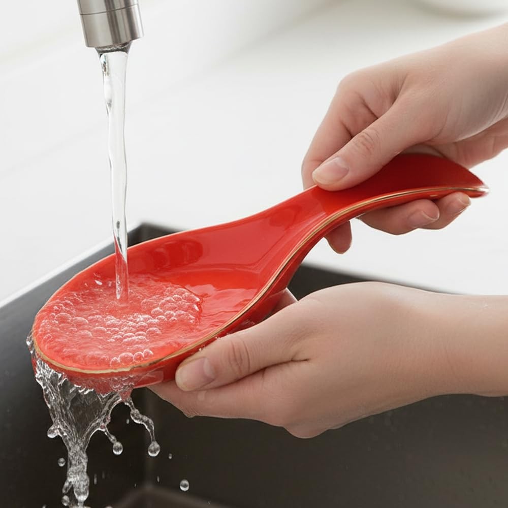 Maxramic Ceramic Spoon Rest for Stove Top, Golden Rim Spoon Holder Utensil Rest,