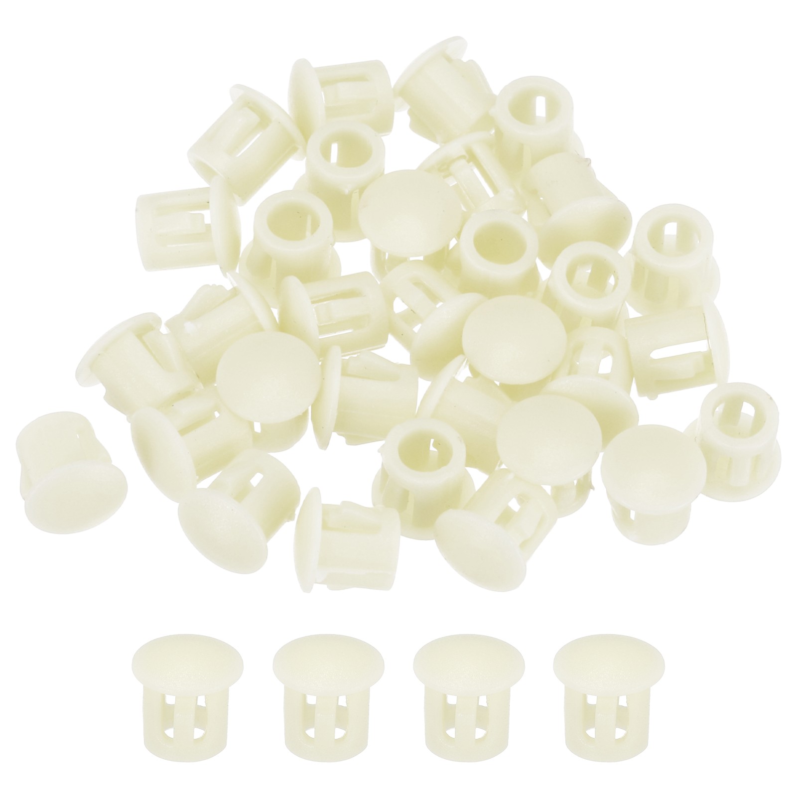 32Pcs 6mm Beige Nylon Plastic Round Locking Hole Plugs Insert End Caps